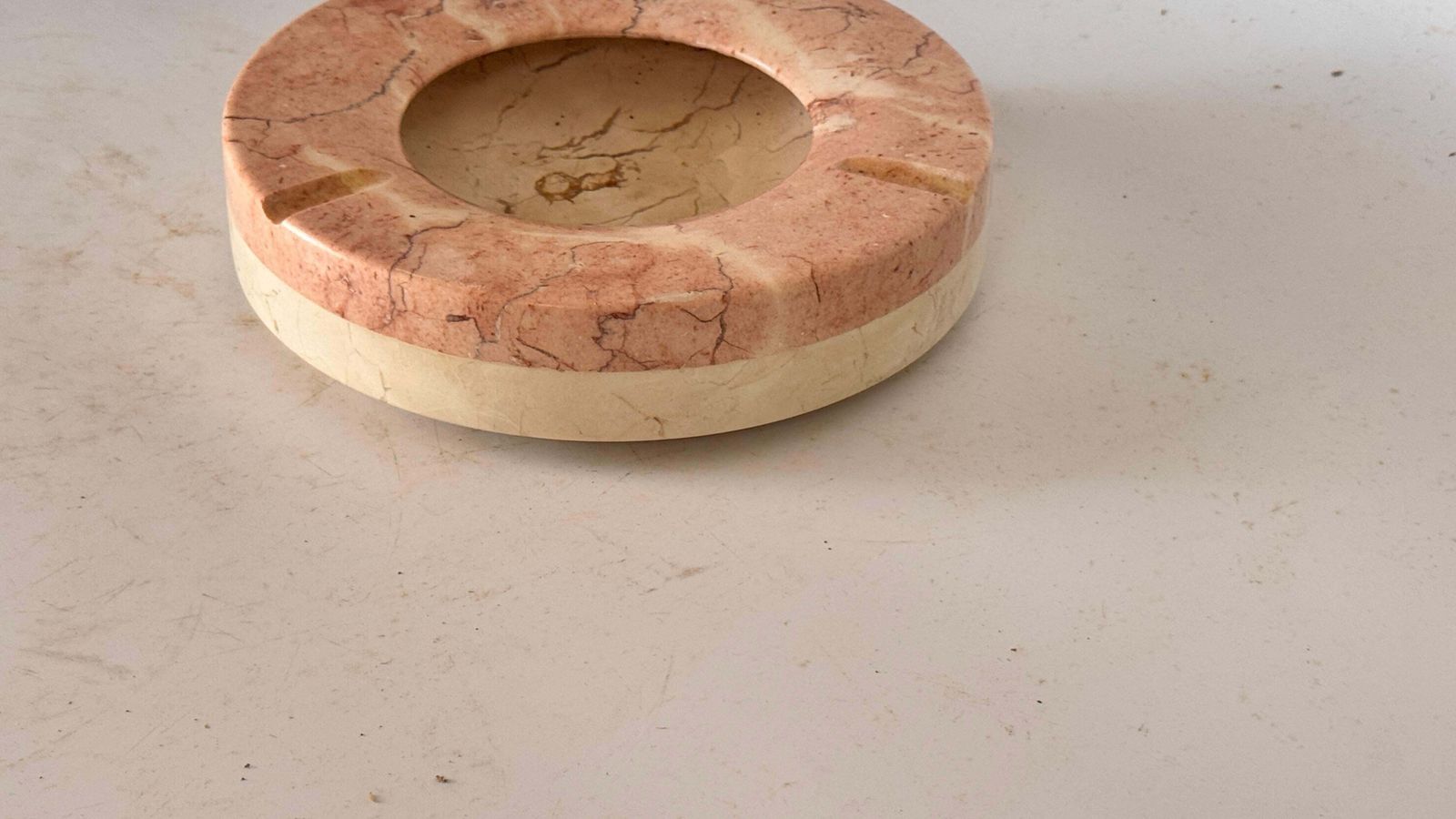 Large Pink Marble Ashtray – Italian Mid Century – Sculptural Decorative Object photo vinterior