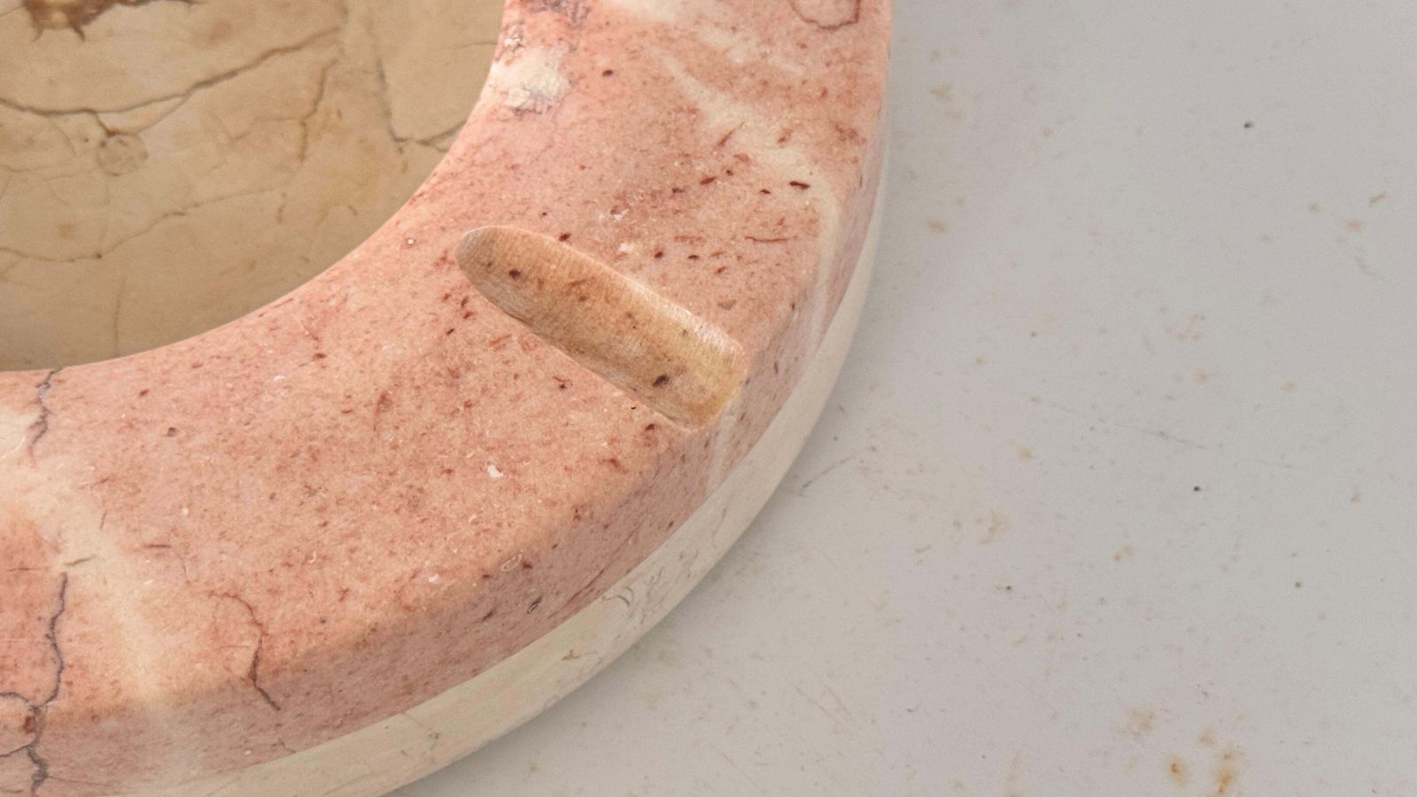 photo for sale Large Pink Marble Ashtray – Italian Mid Century – Sculptural Decorative Object