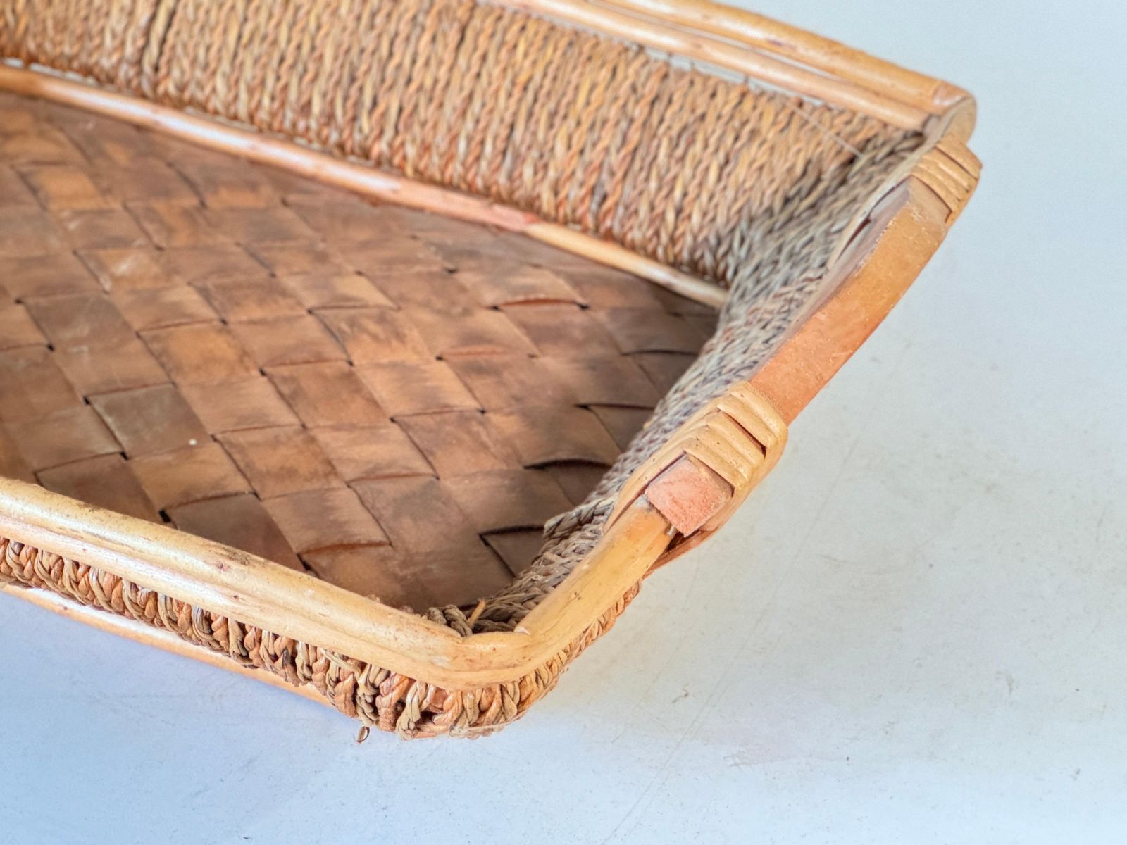 Rattan And Rope Italian Basket Bowl Centerpiece, 1970s photo 363.0