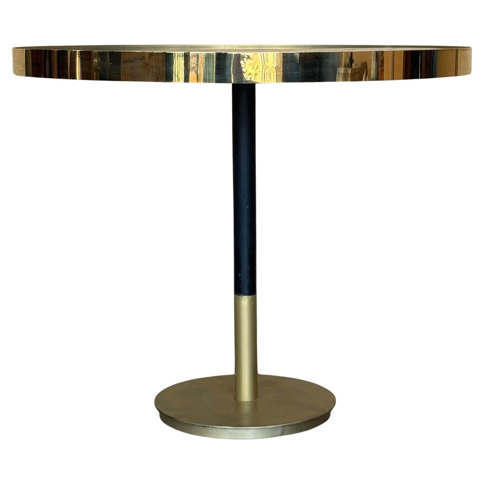 1970s Hollywood Regency Round Cantilever Brass Dinning Table With Black Glass