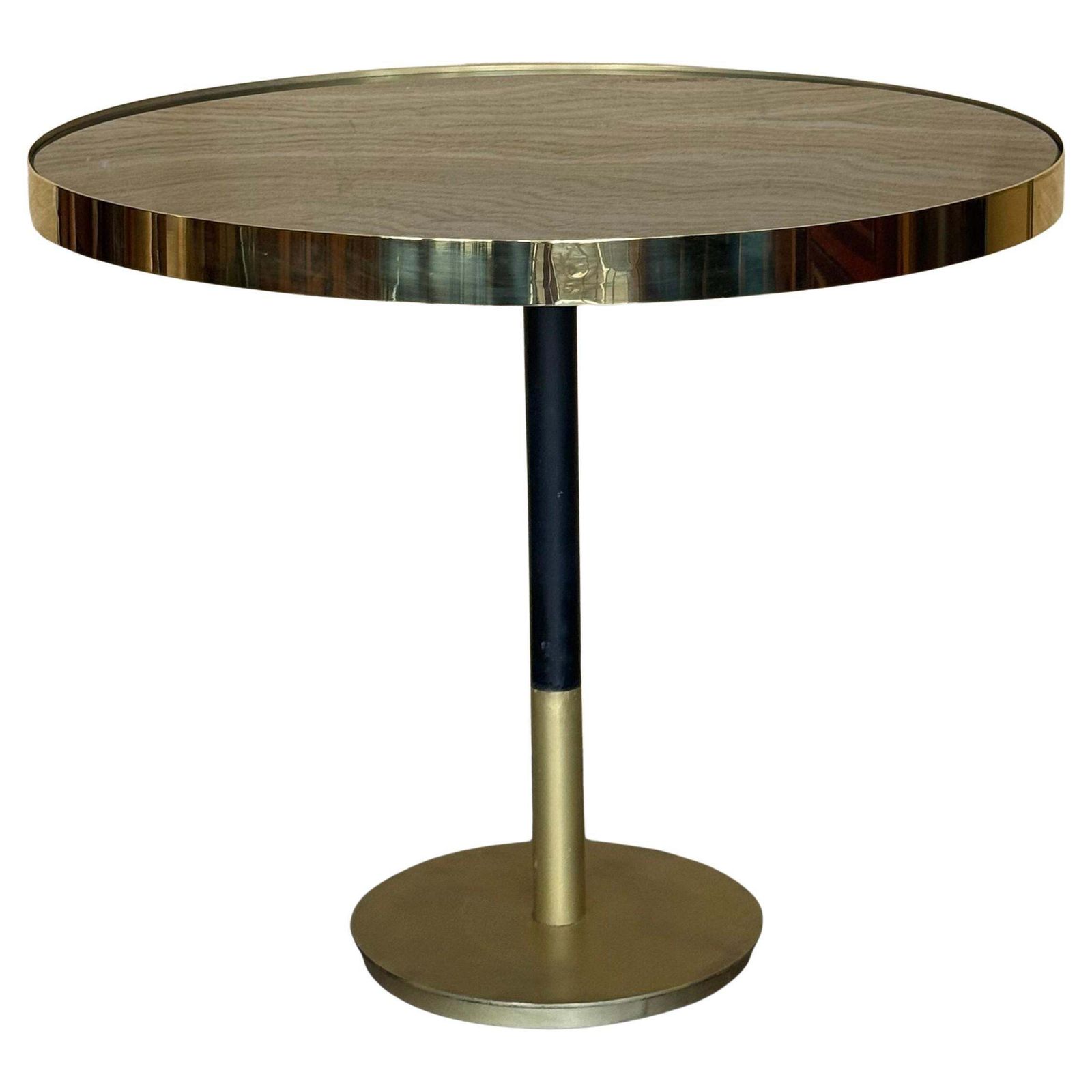 Table à manger ronde Hollywood Regency en laiton cantilever, plateau en verre noir, années 1970 photo furniture