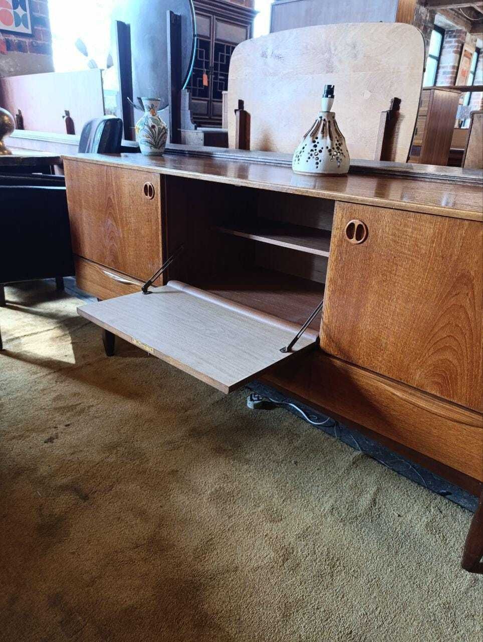 Vintage Mid Century Modern Teak Credenza By Portwood   Drinks Bar & Flatware Storage photo Furniture