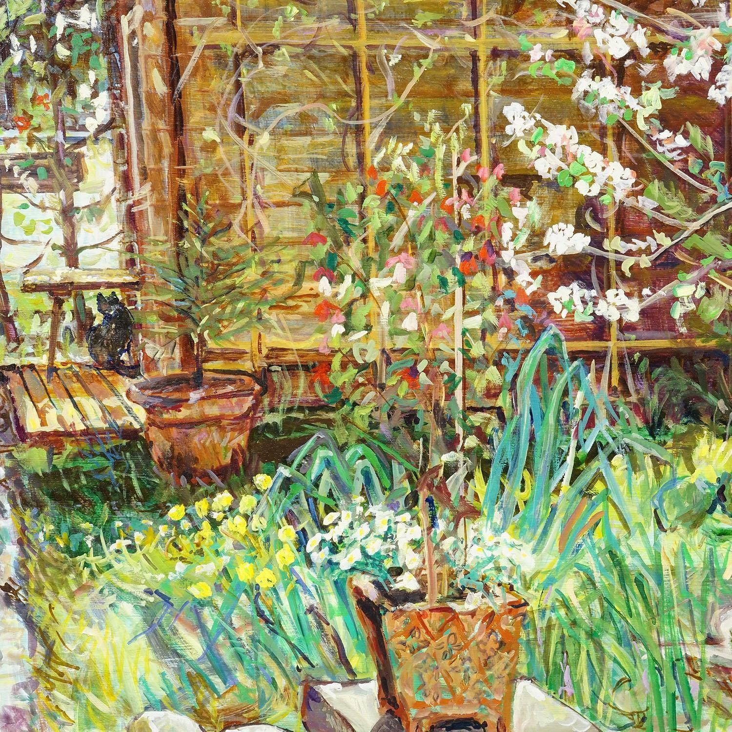 Garden With Blooming Apple Tree – Oil Painting By Alexander Michael, 1997 photo Art