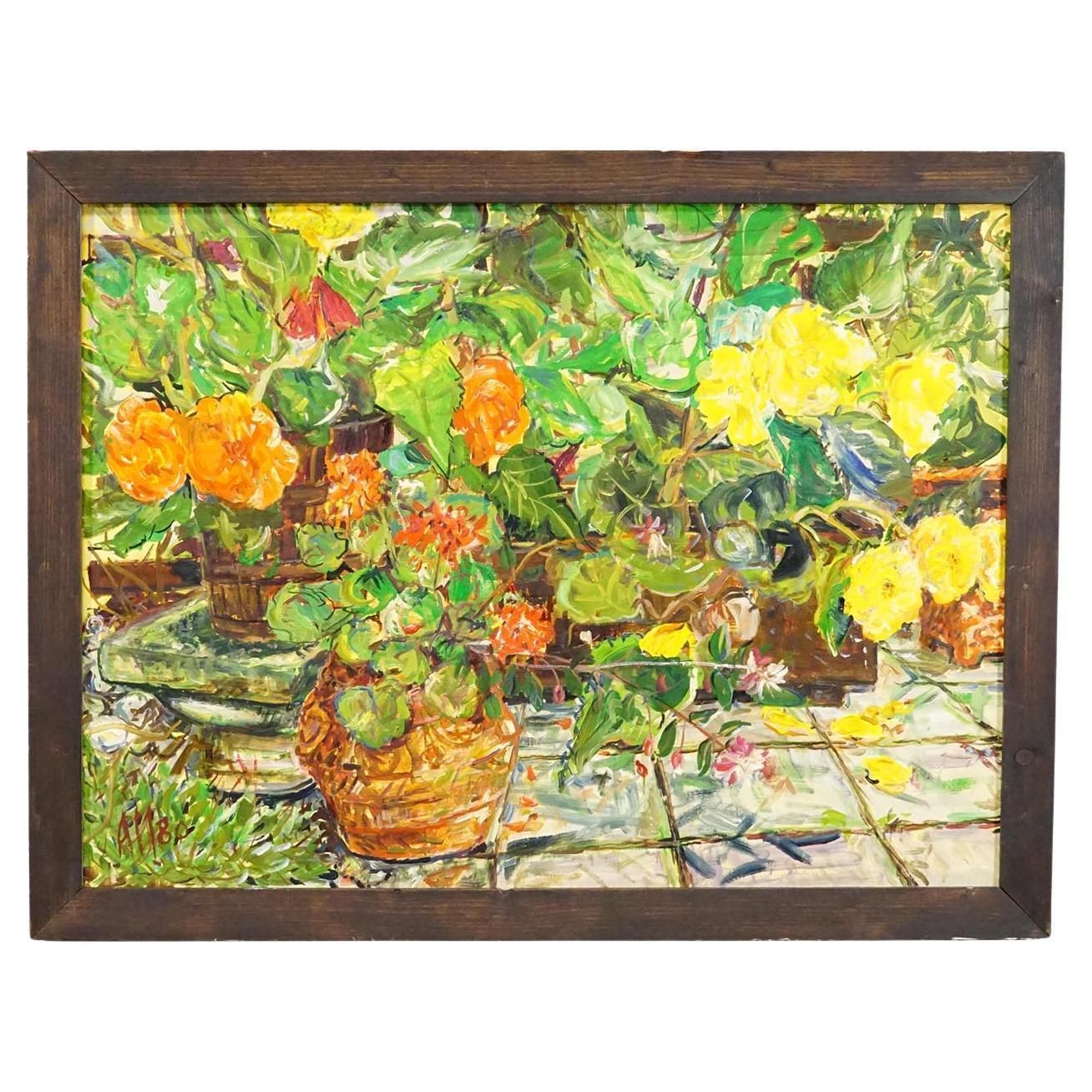 Alexander Michael Oil Painting – Begonias And Geraniums, 1980