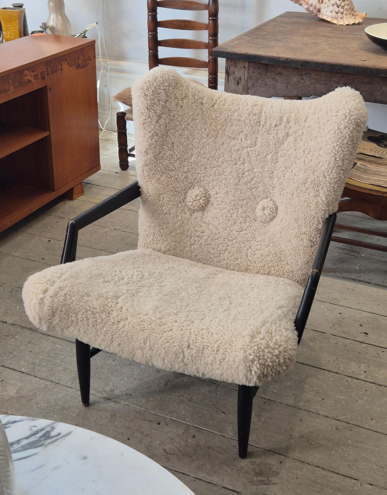 Swedish Modern, Timeless Easy Chair In Sheepskin, By Svante Skogh. Nice Patina. photo for sale