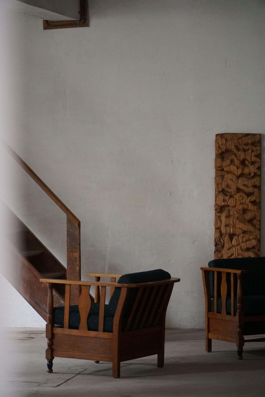 Art Nouveau, Pair Of Lounge Chairs In Oak, Reupholstered In Style Fabric, 1920s photo Furniture
