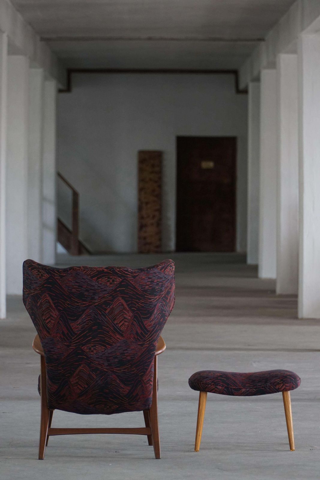 Madsen & Schubell, Wingback Lounge Chair & Stool In Teak, Reupholstered, 1950s photo 9574.0