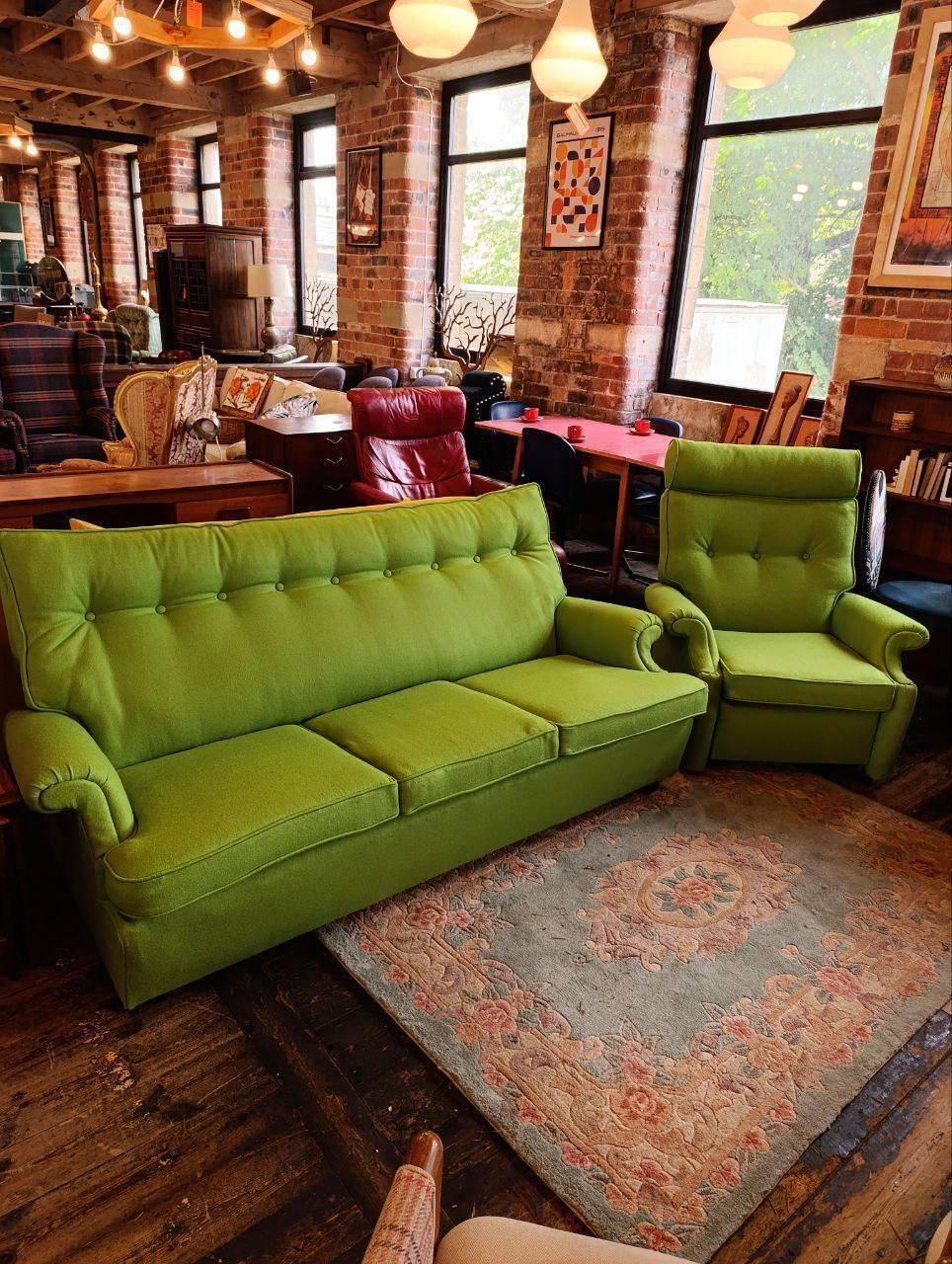 Iconic Parker Knoll N30 Three Piece Suite   Apple Green Wool   1960s British Design photo furniture