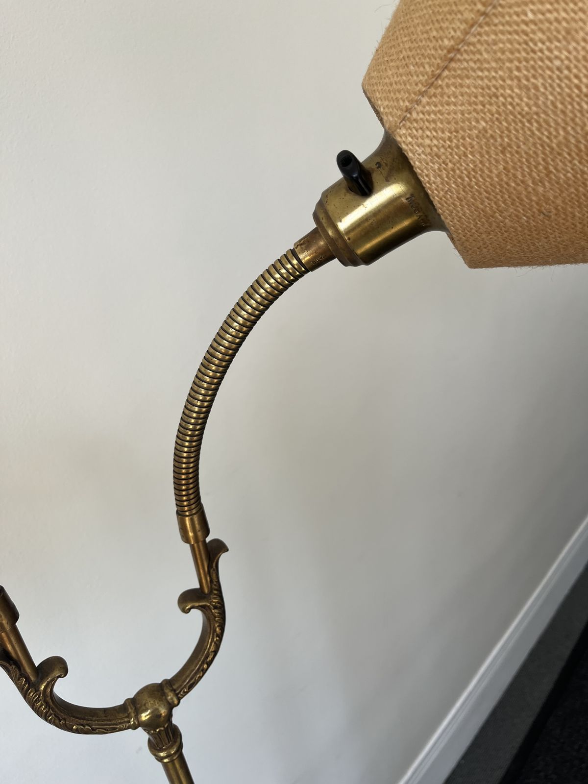 photo for sale Vintage Twin Swan Neck Floor Lamp – Brass & Black Enamel – Melrose Style – Rewired –1940s 60s