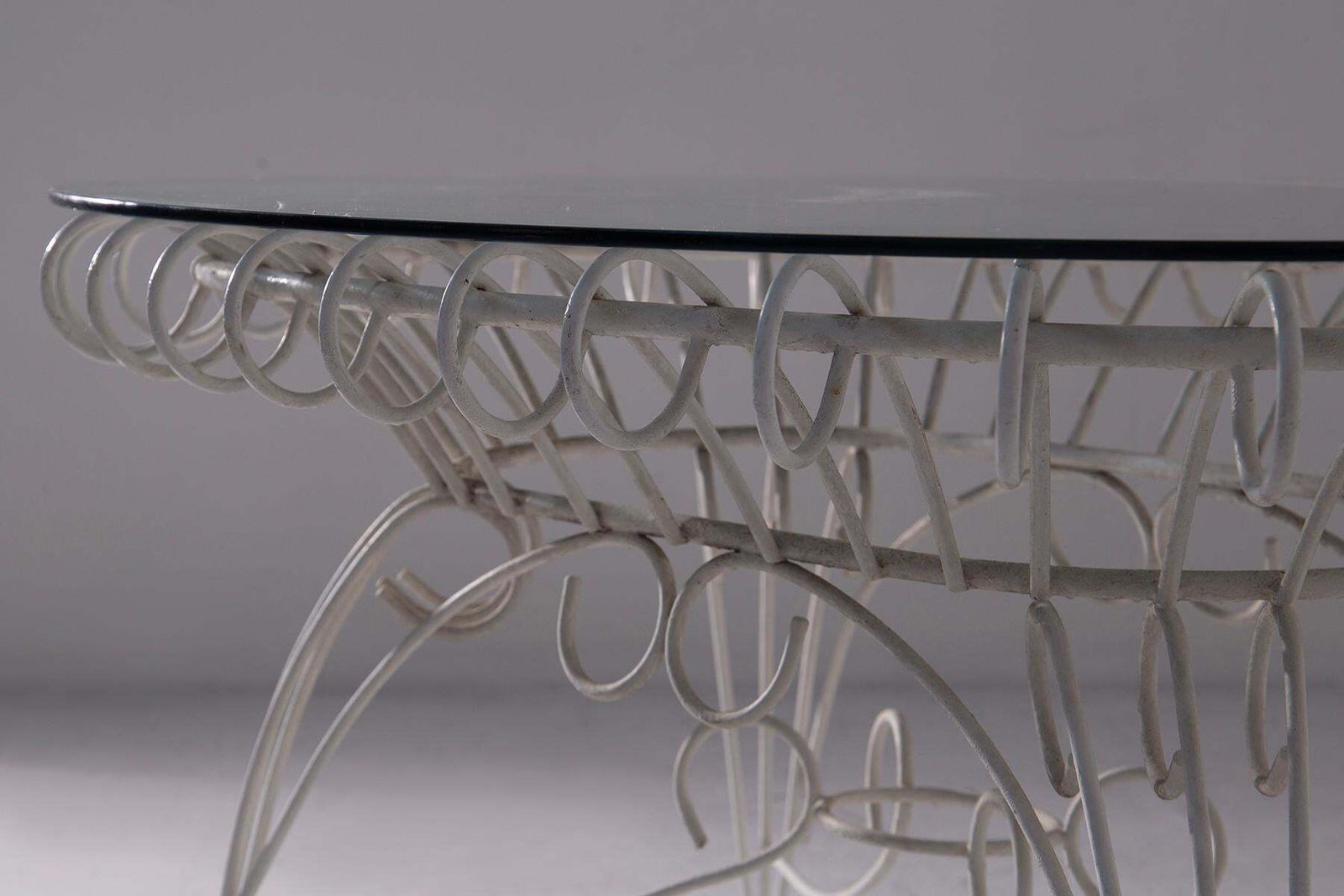 Vintage Italian Dining Table For Garden In White Iron And Glass photo vintage