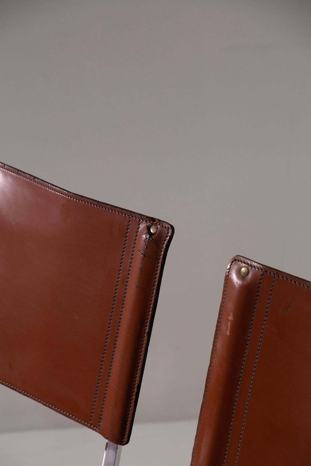 Set Of Four Leather Chairs Attr. To Pierre Paulin And Steel photo vintage