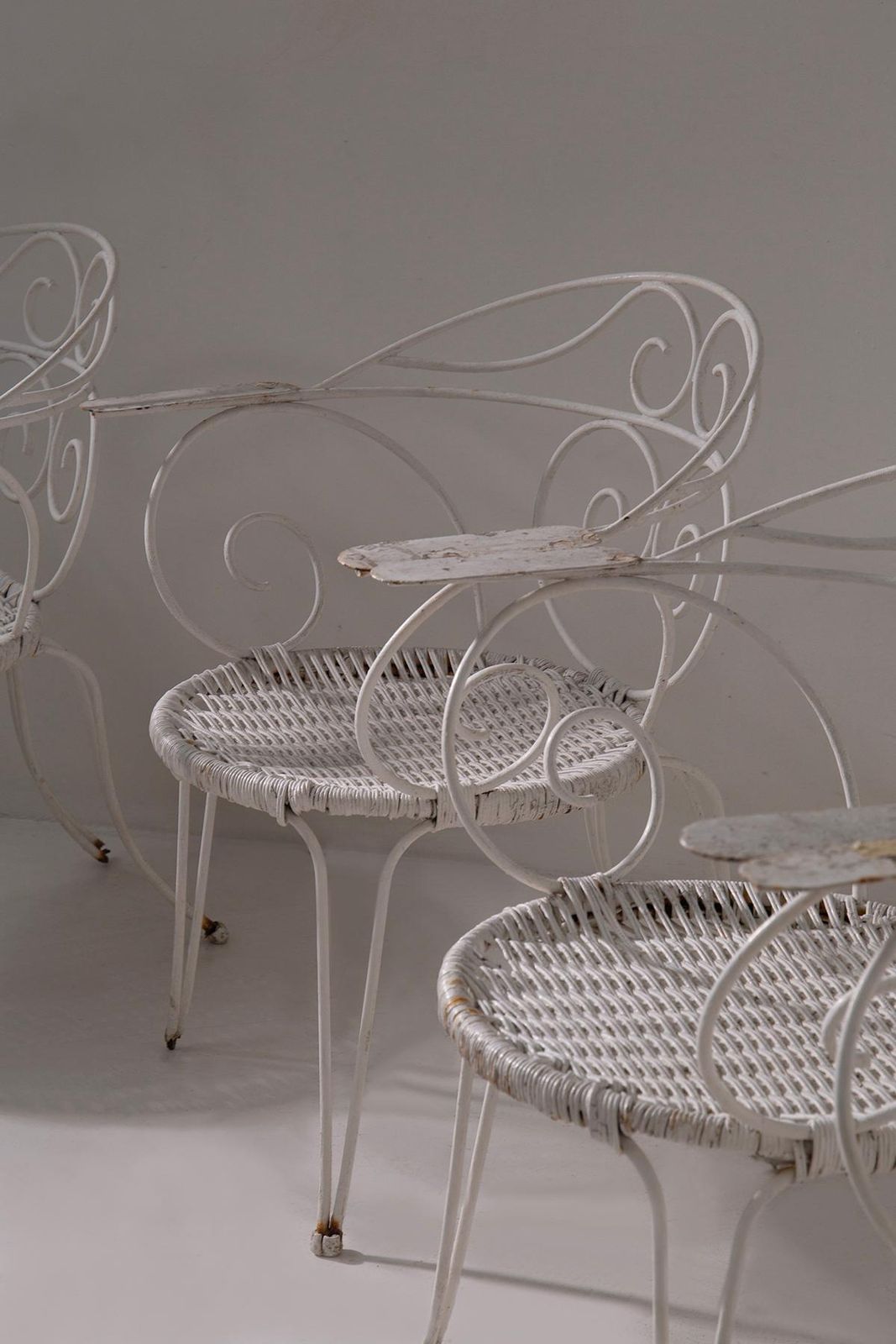 Set Of Italian Iron Vintage Garden Chairs White photo vintage