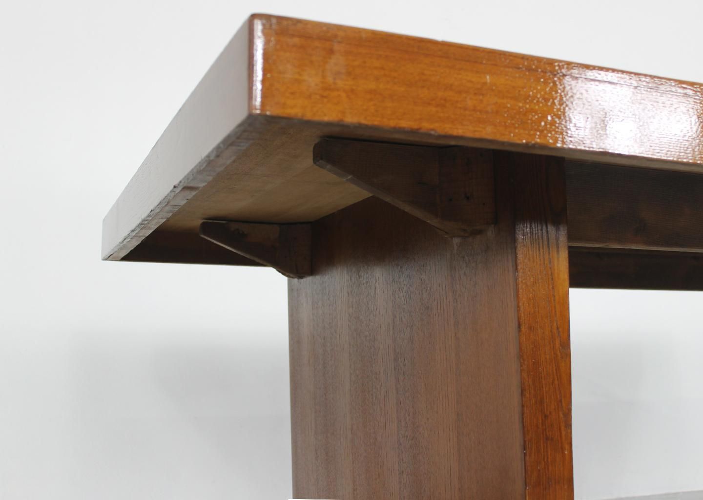 photo for sale Table In Oak Brass And Red Laminate Italian Manifacture 1950s Gio Ponti