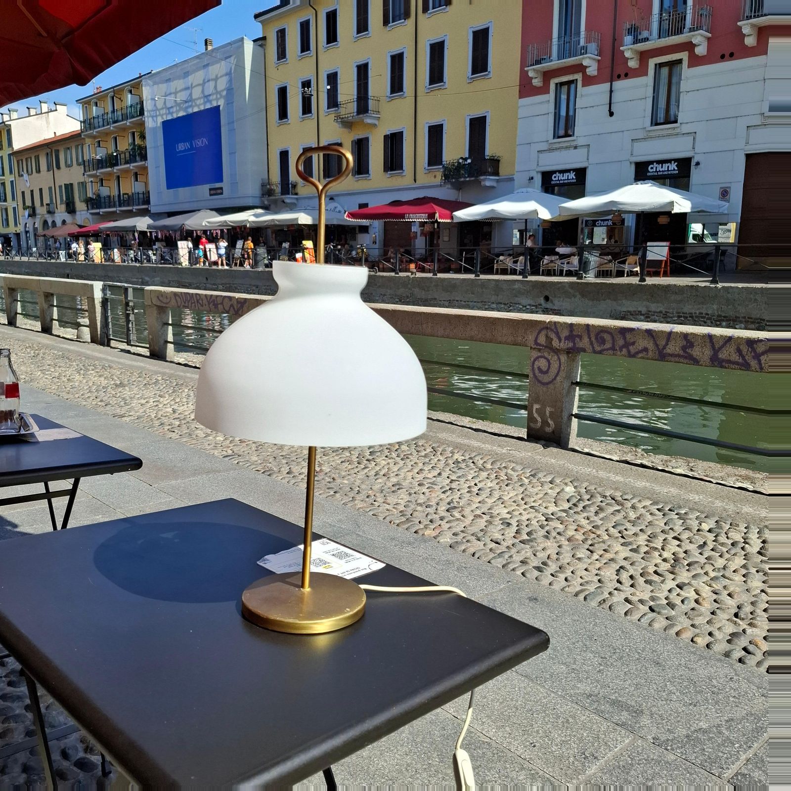 Azucena Ignazio Gardella Table Lamp Brass Opaline Glass, 1950, Italy photo furniture