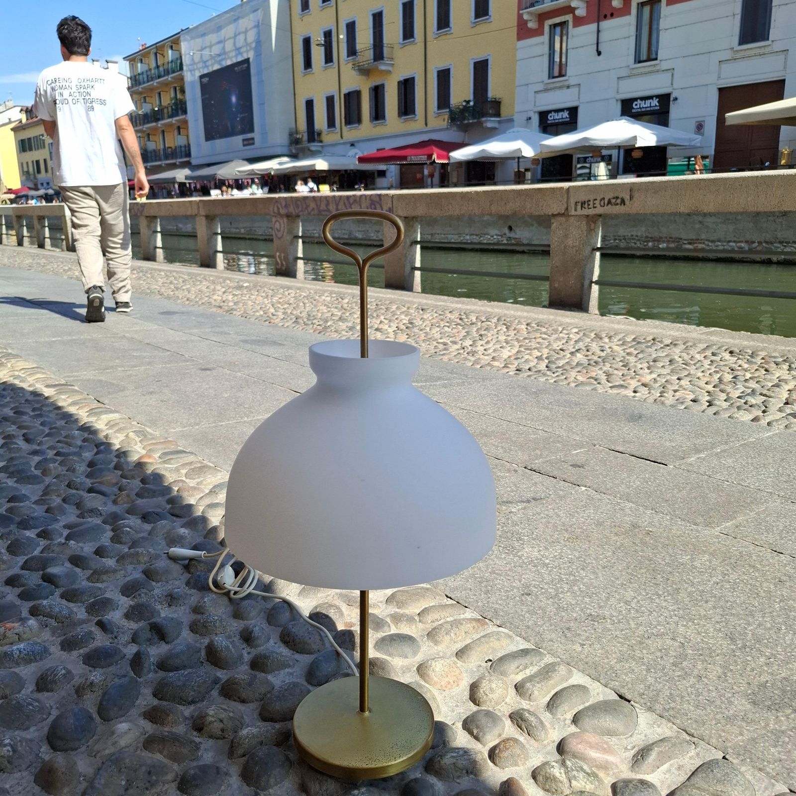 Azucena Ignazio Gardella Table Lamp Brass Opaline Glass, 1950, Italy photo vintage