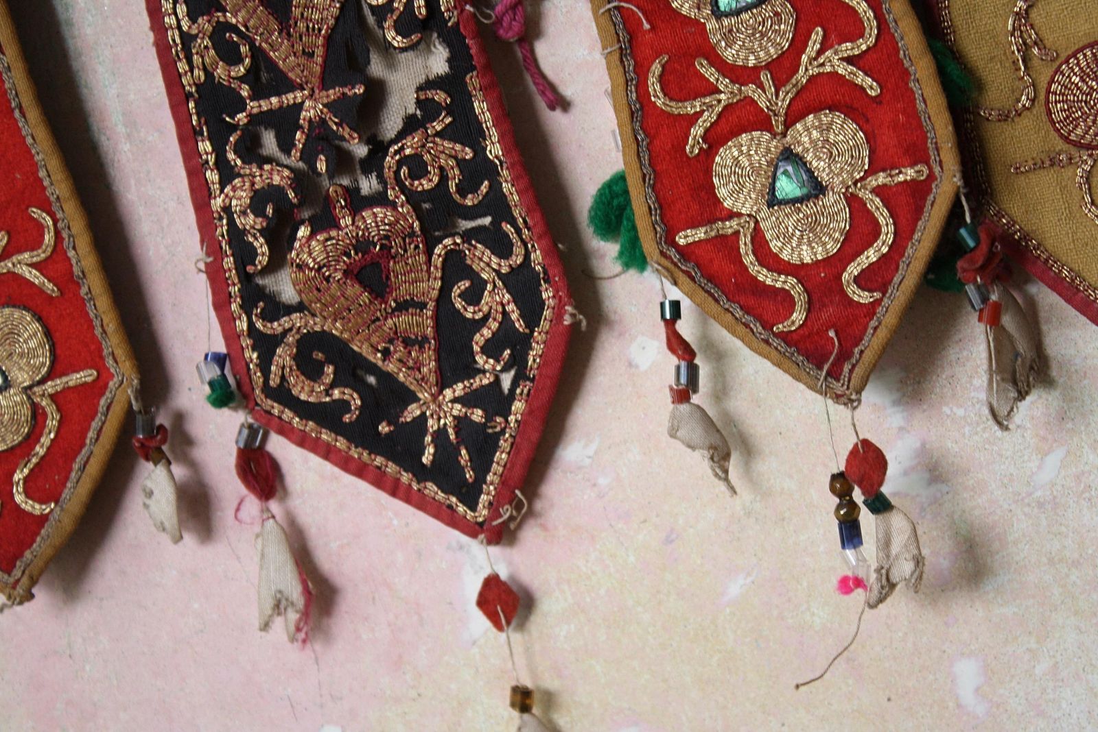 Pair Of Early 20th C Afghan Bejewelled & Gold Thread Embroidered Door Pelmets photo 606.0