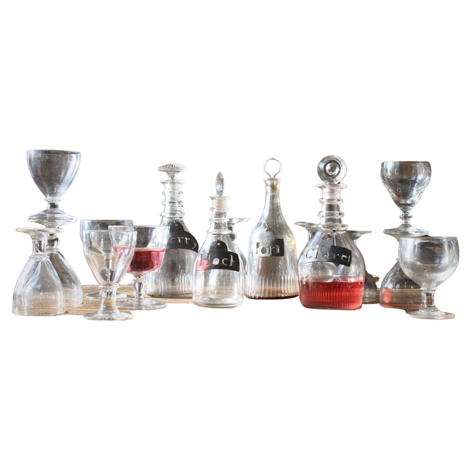 19th Century Collection Of Georgian Rummers & Labeled Cut Glass Decanters