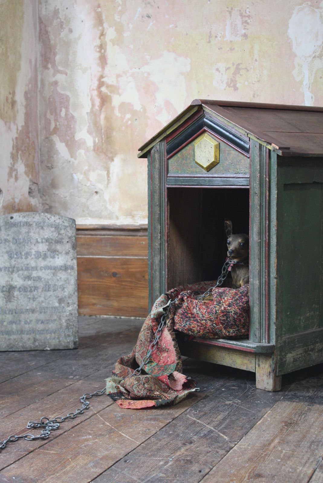 Late 19th Century Original Painted Green Faux Marble Dog Canine Kennel photo furniture