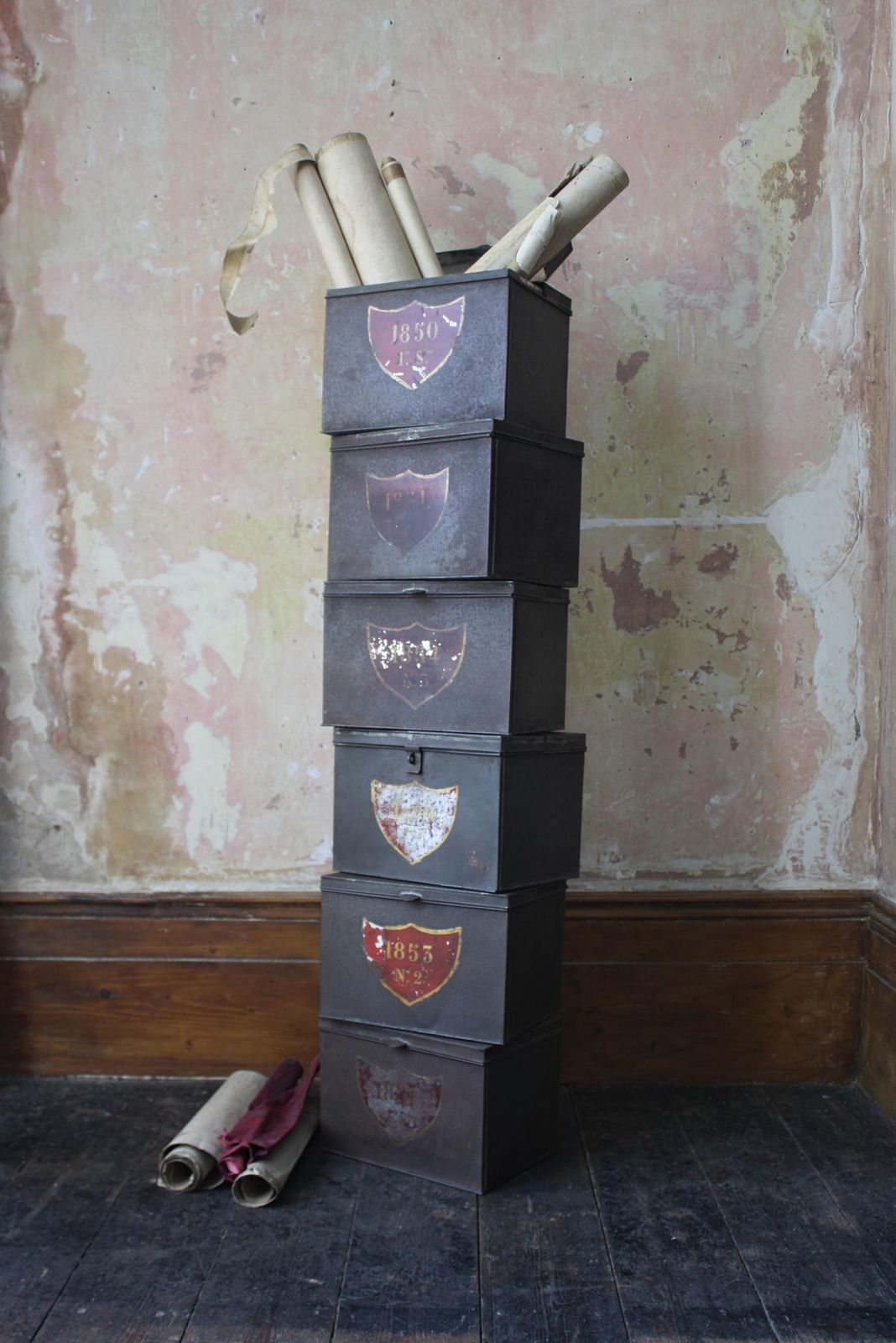 19th Century Early Victorian Deed Document Solictor Stackable Steel Boxes photo furniture