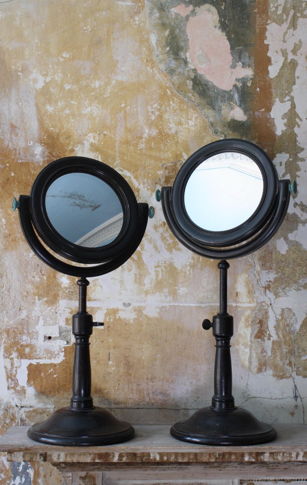 19th C Pair Of Large Optical Experimental Scientific Mirrors Concave & Convex photo vintage