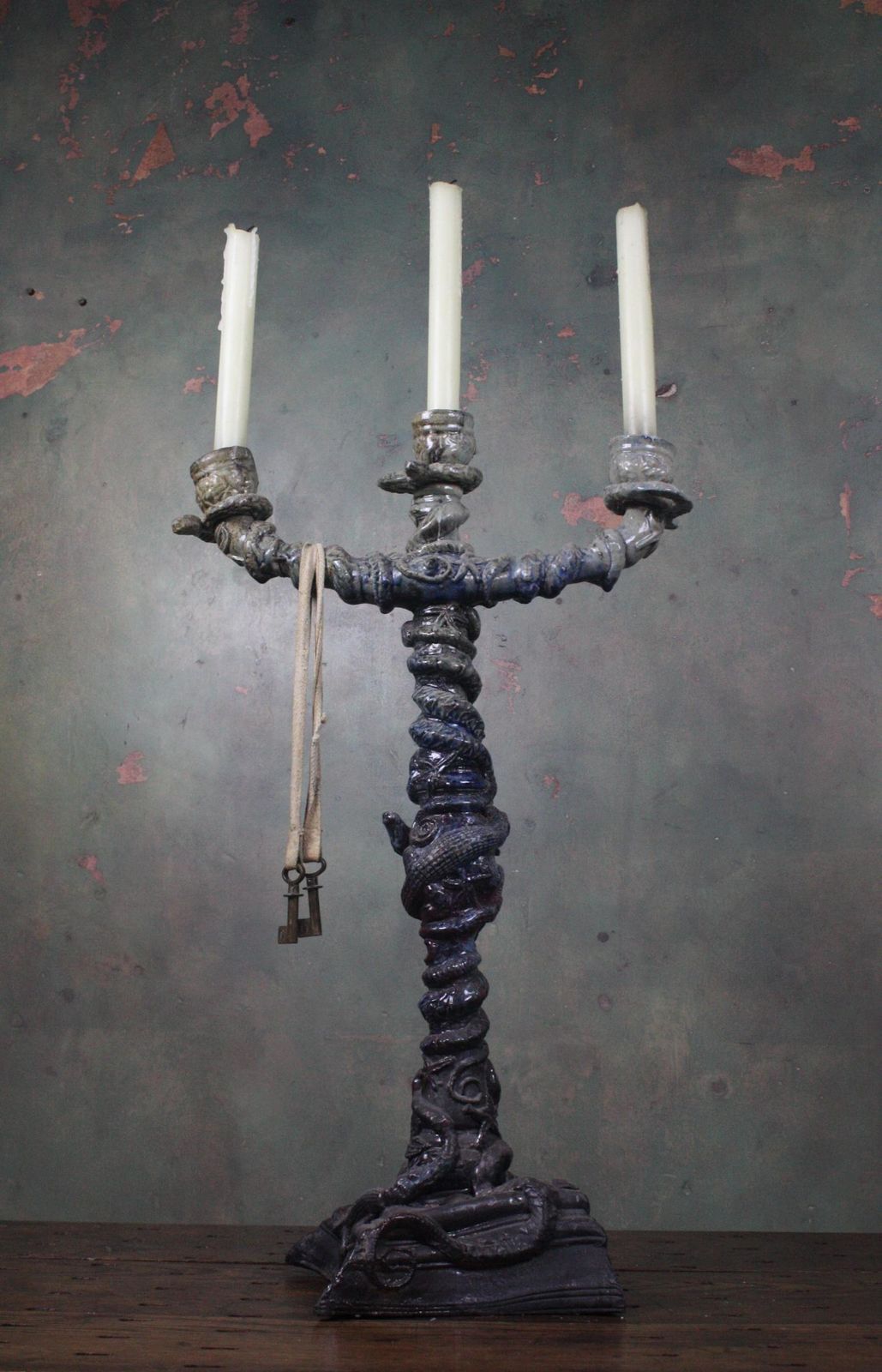 20th Century Huge Ceramic Candelabra In The Manner Of Palissy Serpents Lizards photo furniture