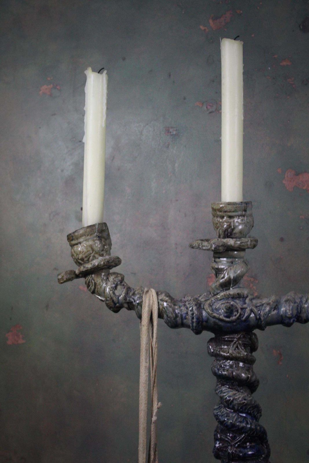 20th Century Huge Ceramic Candelabra In The Manner Of Palissy Serpents Lizards photo for sale