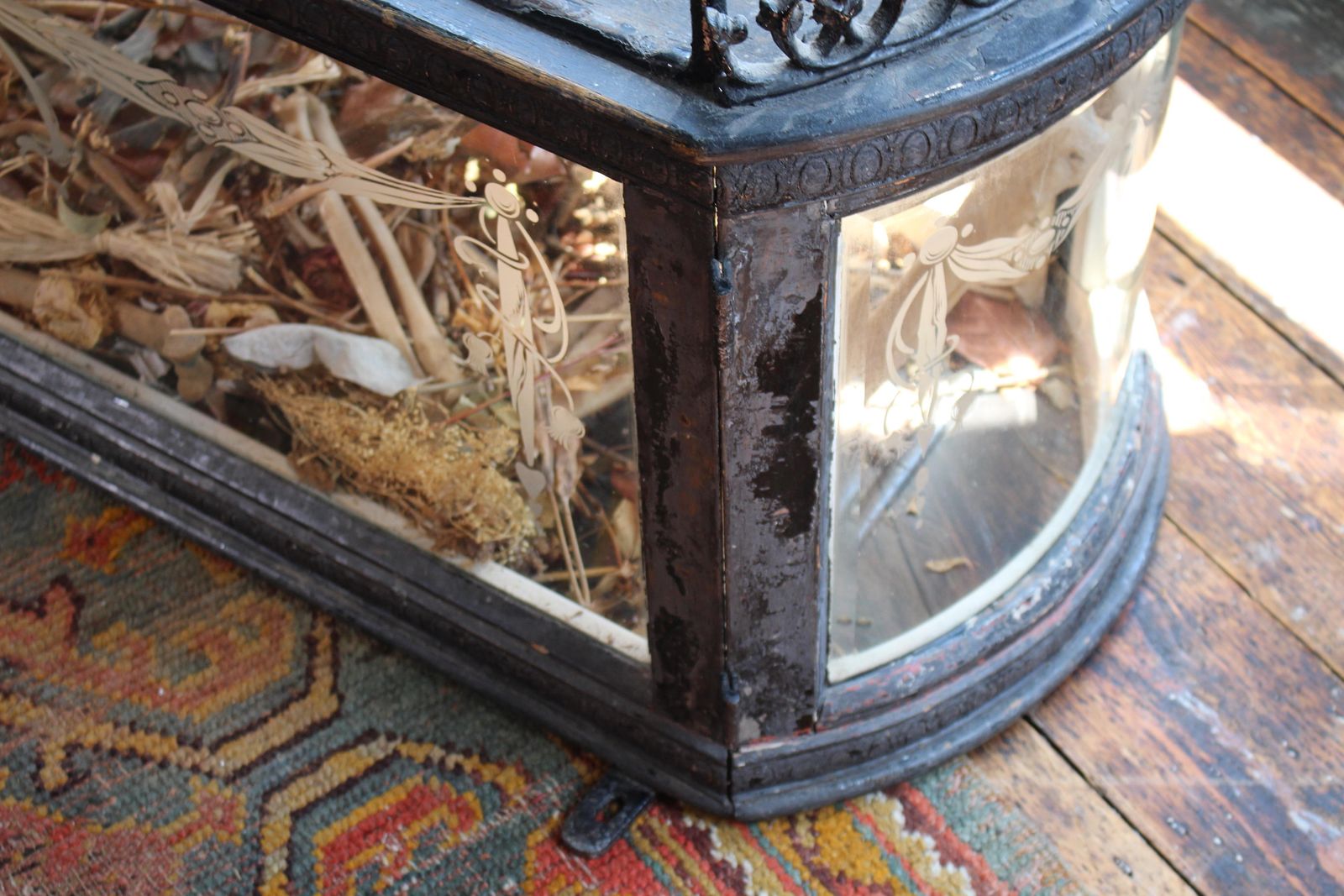 19th Century Infants Coffin Casket, Carved Wood, Etched Glass, Memento Mori photo Home Decor
