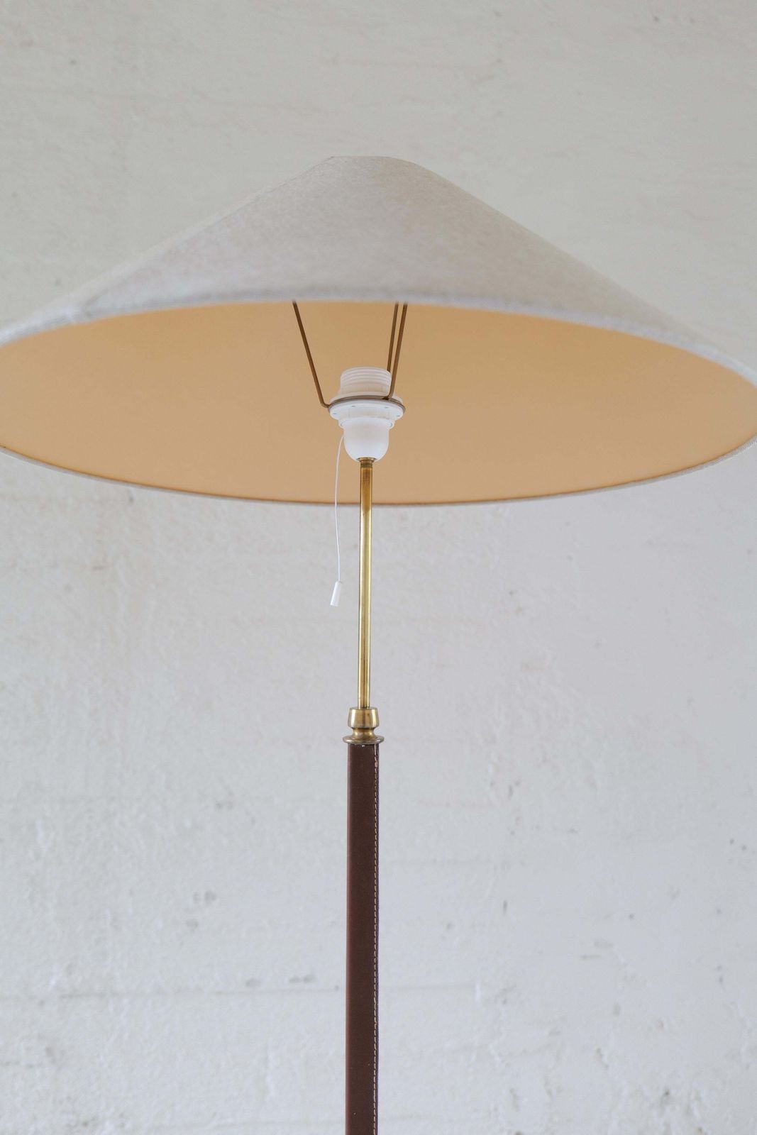 Mid Century Brass Brown Leather Floor Lamp Falkenbergs Belysning, Sweden, 1960s photo vinterior