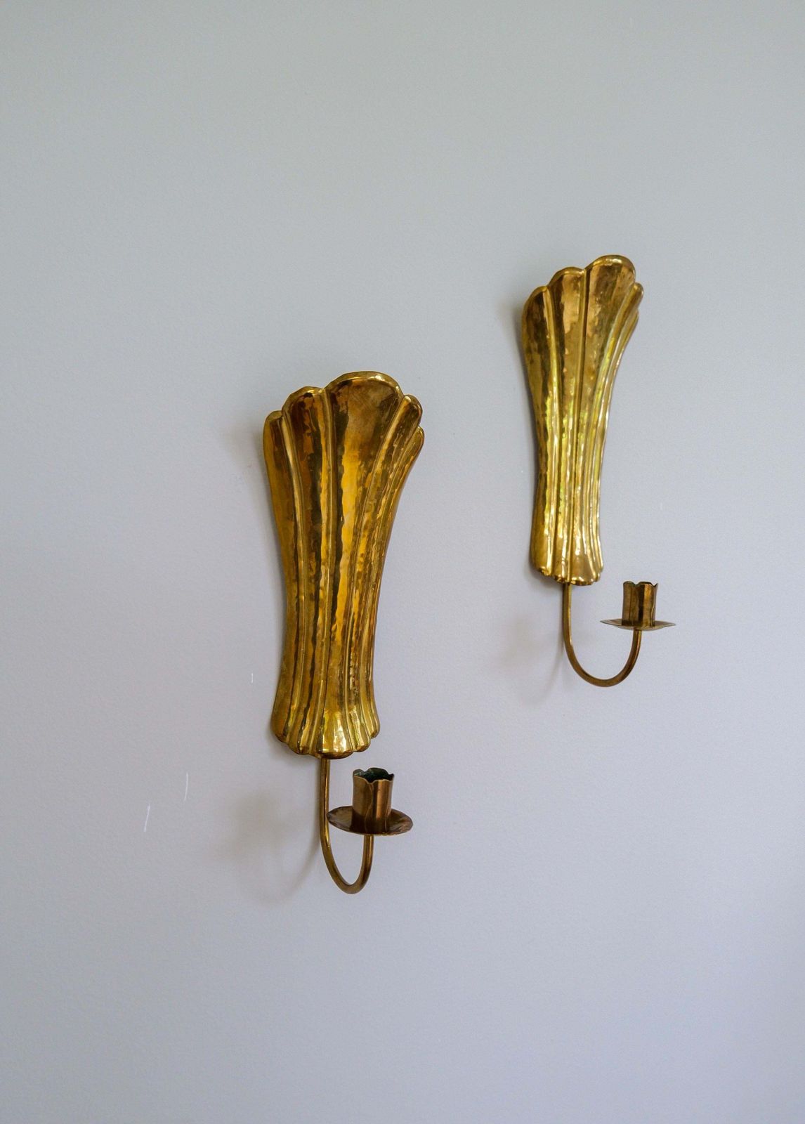 Art Deco Pair Of Brass Wall Candlesticks, Sweden, 1950s photo furniture