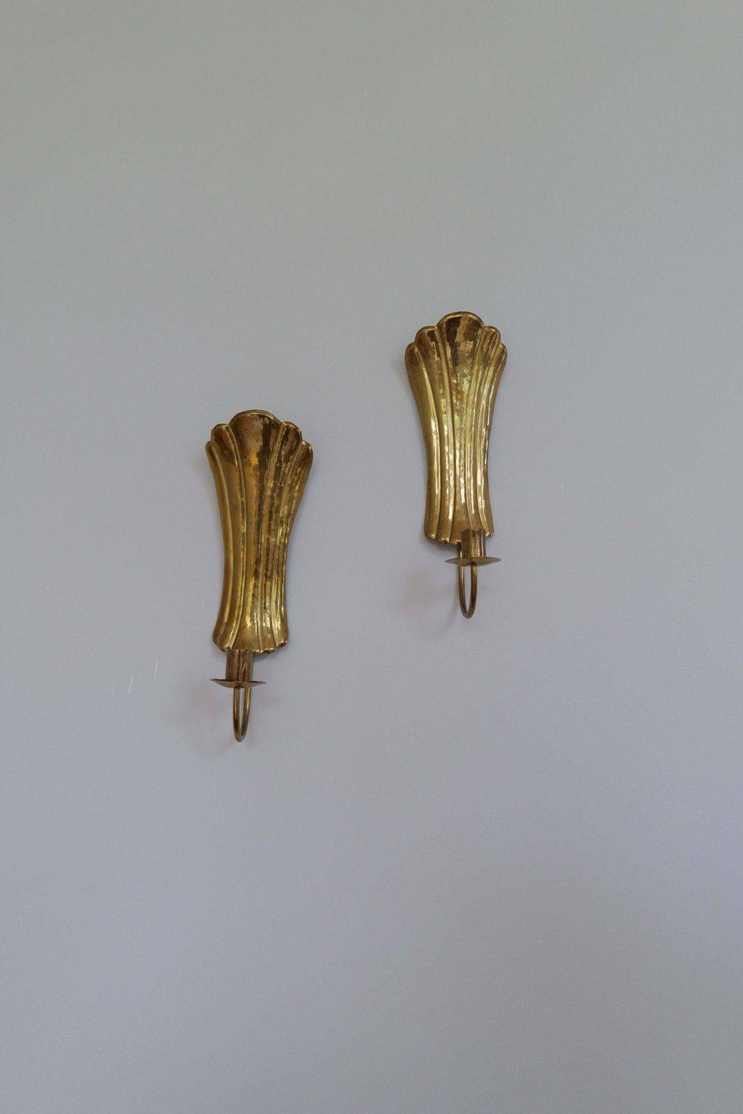 photo for sale Art Deco Pair Of Brass Wall Candlesticks, Sweden, 1950s