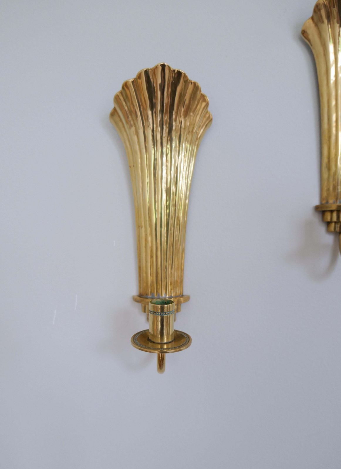 Art Deco Pair Of Brass Wall Candlesticks Holmström, Arvika, Sweden, 1940s photo vinterior