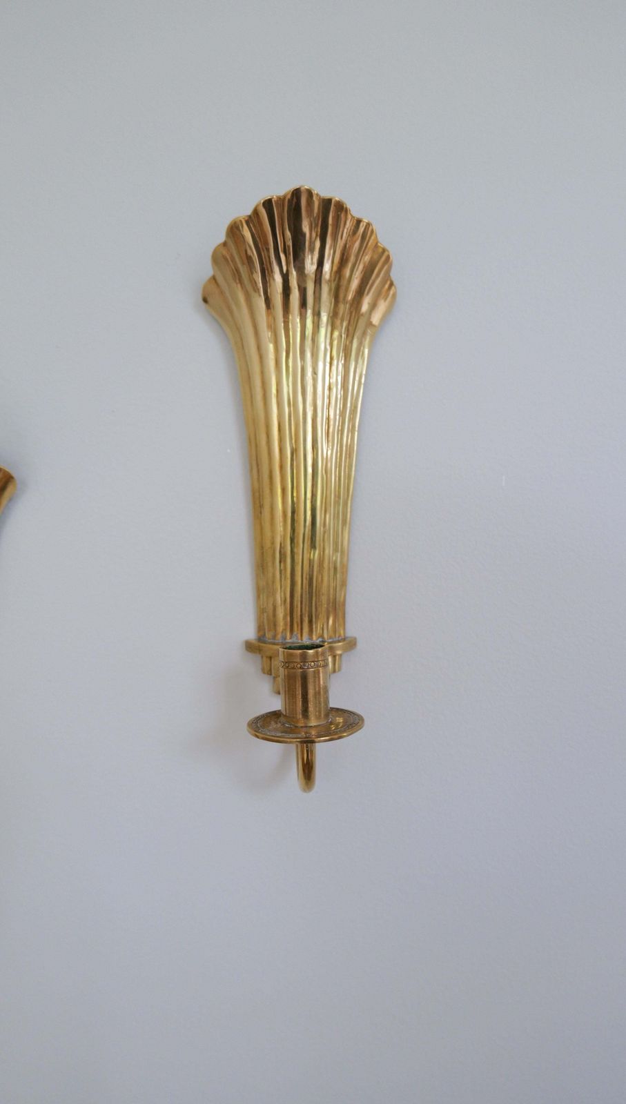 Art Deco Pair Of Brass Wall Candlesticks Holmström, Arvika, Sweden, 1940s photo vintage