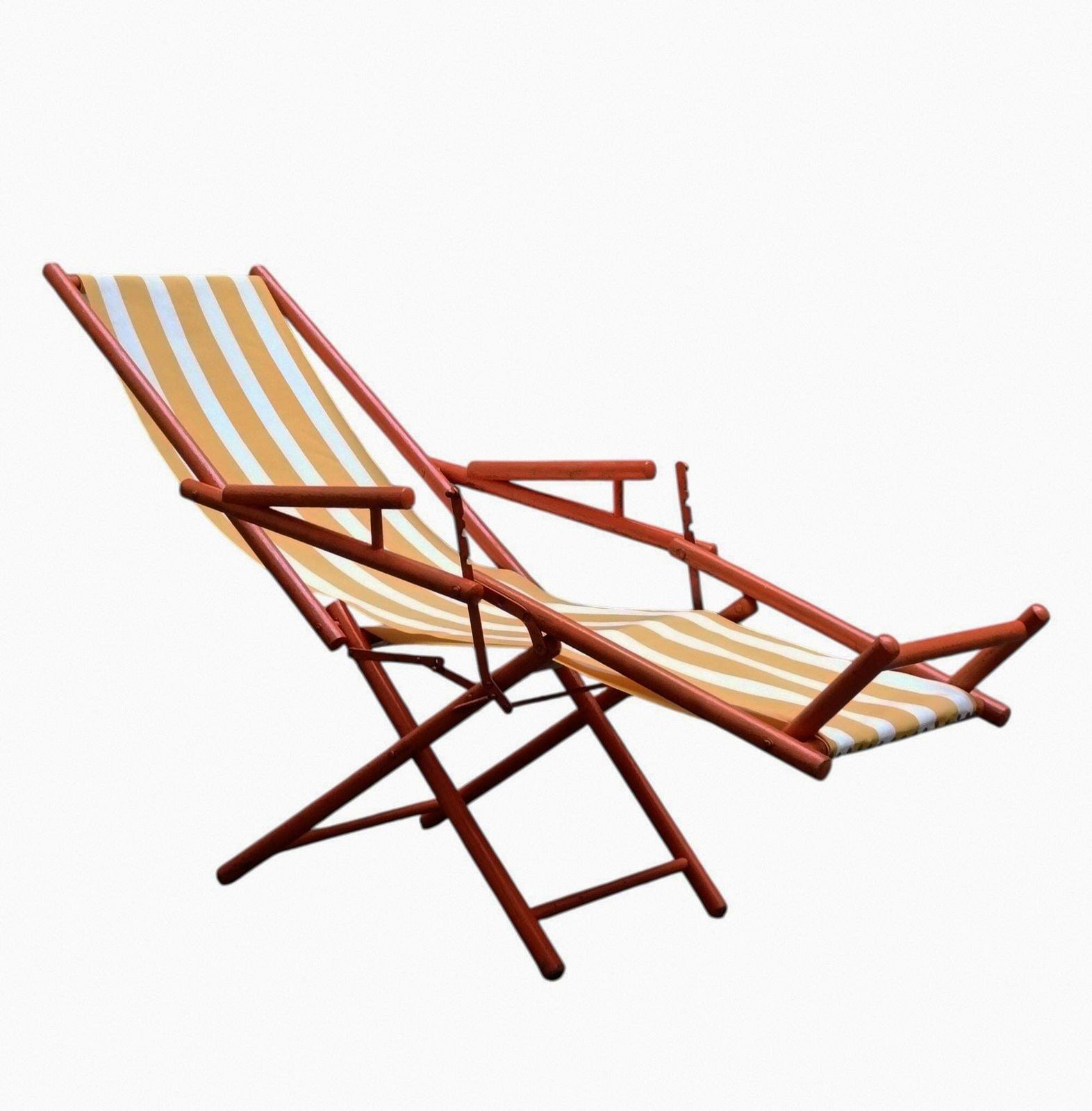 Folding Deck Chair In Stained Wood And Fabric, Italy 1930s photo 647.0
