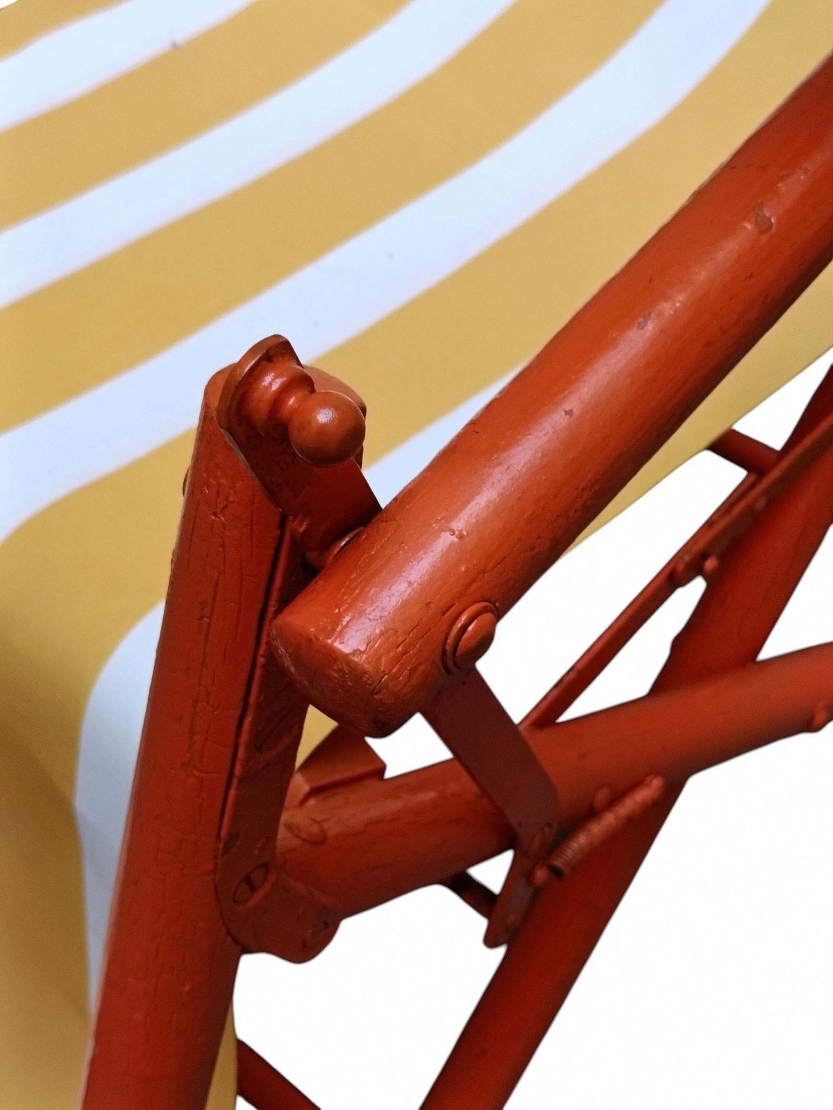 Folding Deck Chair In Stained Wood And Fabric, Italy 1930s photo vinterior