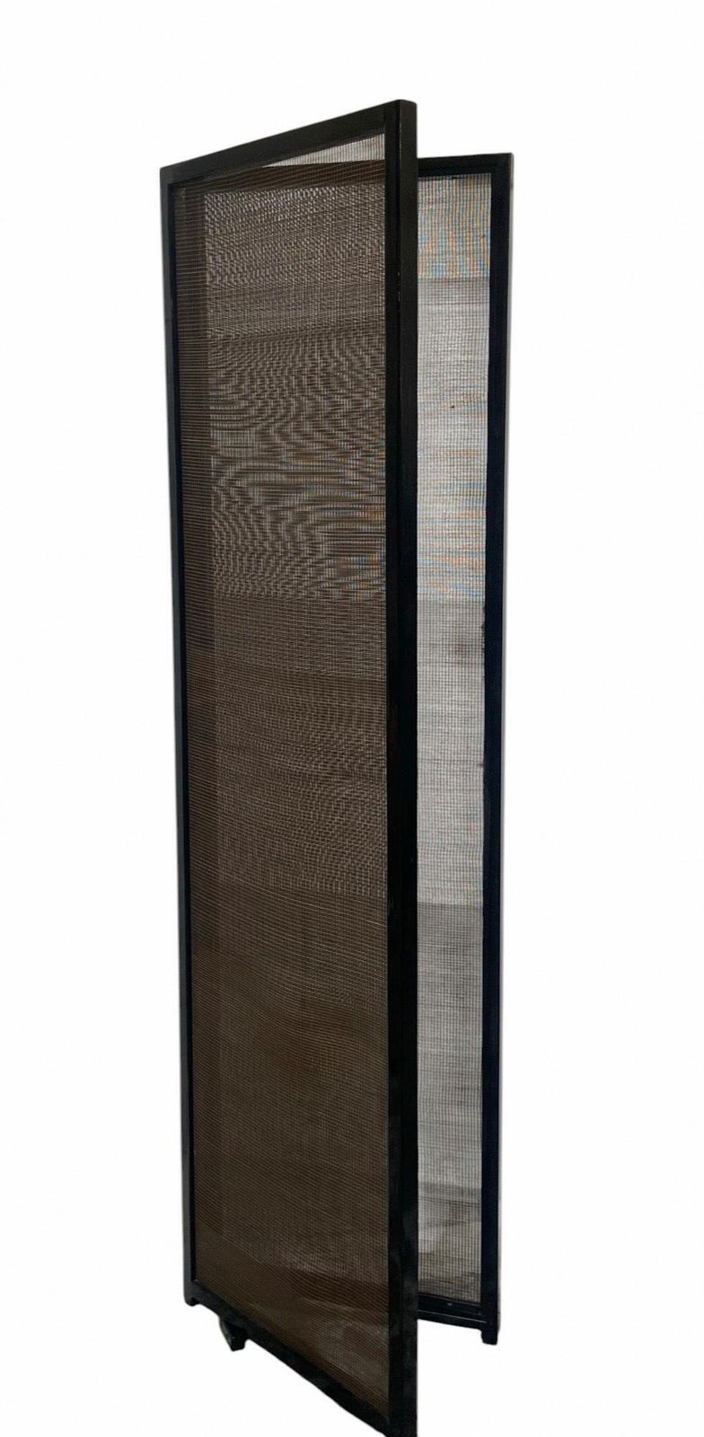 Elegant Folding Screen In Black Lacquered Wood And Natural Reed, Italy 70s photo for sale