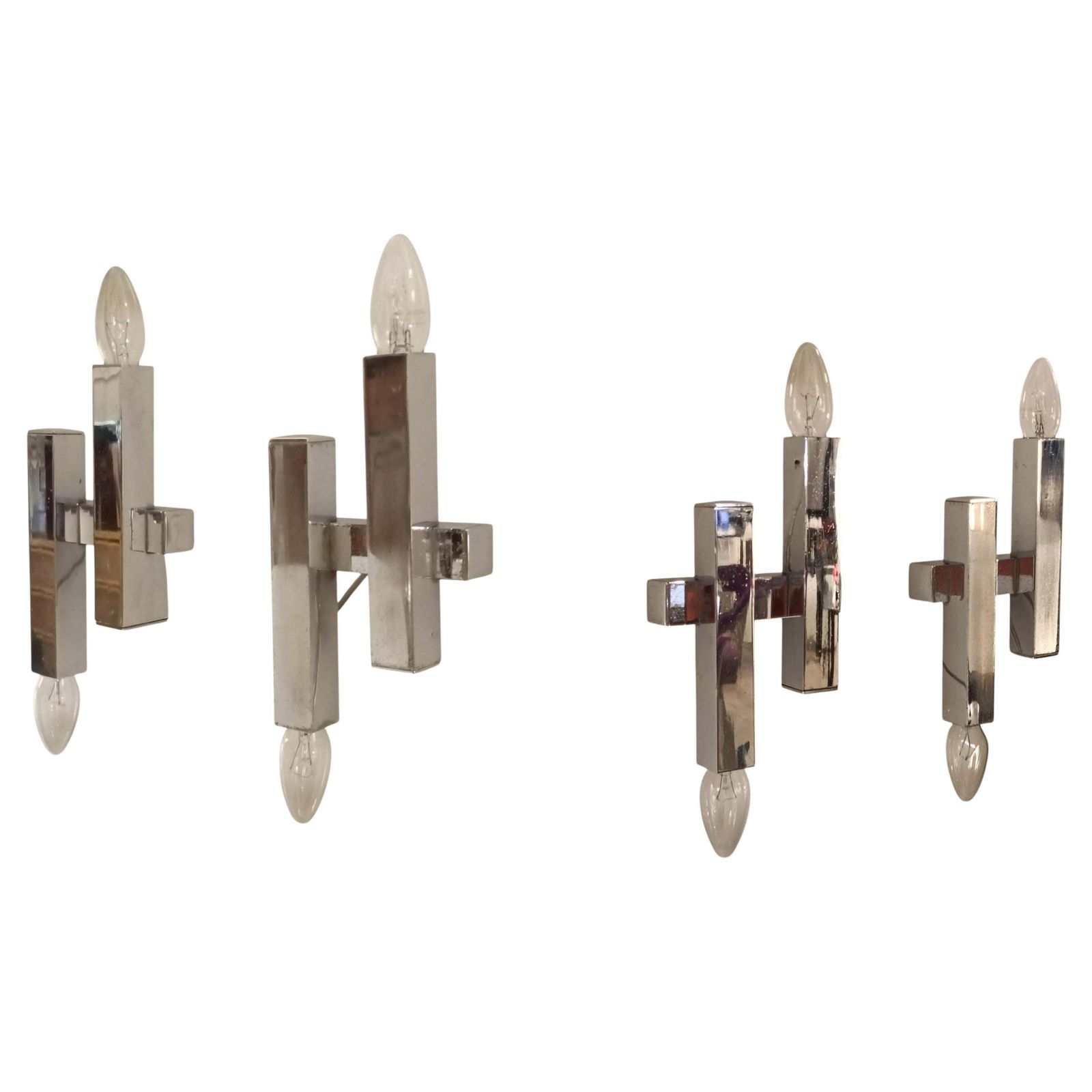 Gaetano Sciolari Set Of 4 Chrome Wall Lamps, Italy 1970s