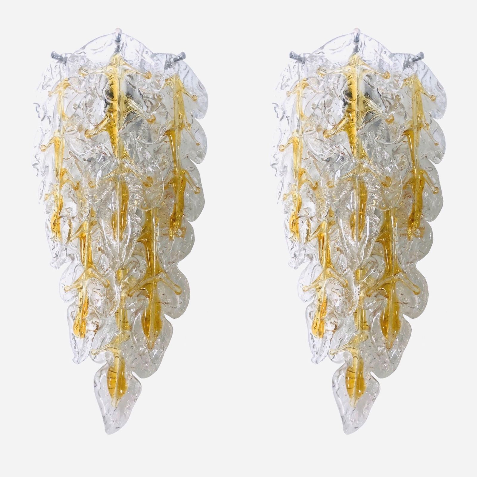 photo furniture Italian Midcentury Set Of Eight Murano Leaf Glass Wall Sconces By Mazzega, 1970s