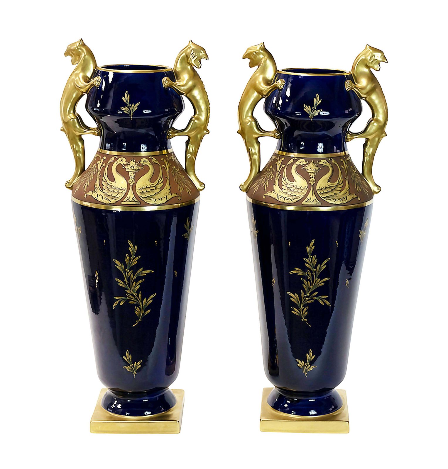 Pair Of Large French Porcelain Cobalt Blue Vases By Maurice Pinon photo Home Decor
