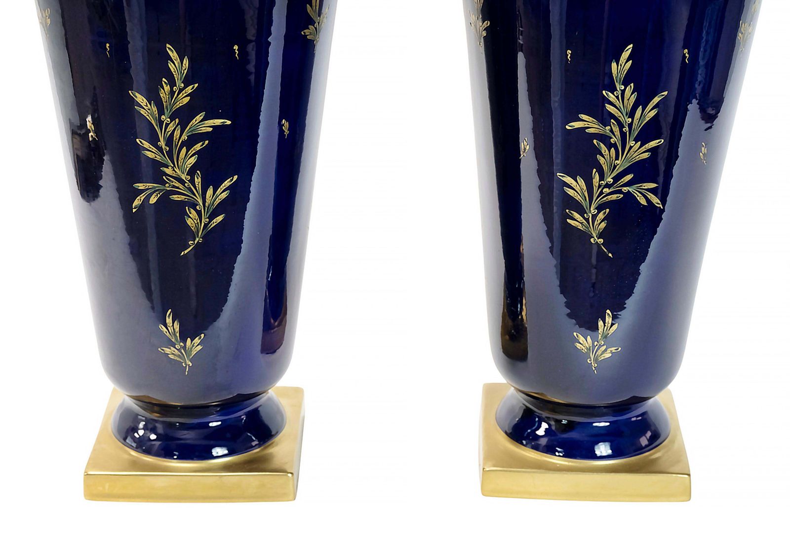 Pair Of Large French Porcelain Cobalt Blue Vases By Maurice Pinon photo vinterior