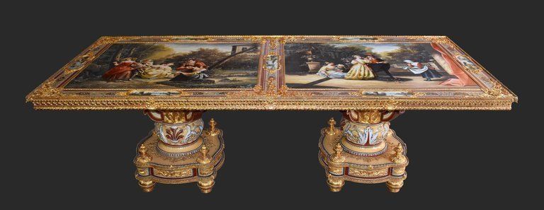 20th Century Italian Hand Painted Porcelain Majolica And Glass Table photo furniture