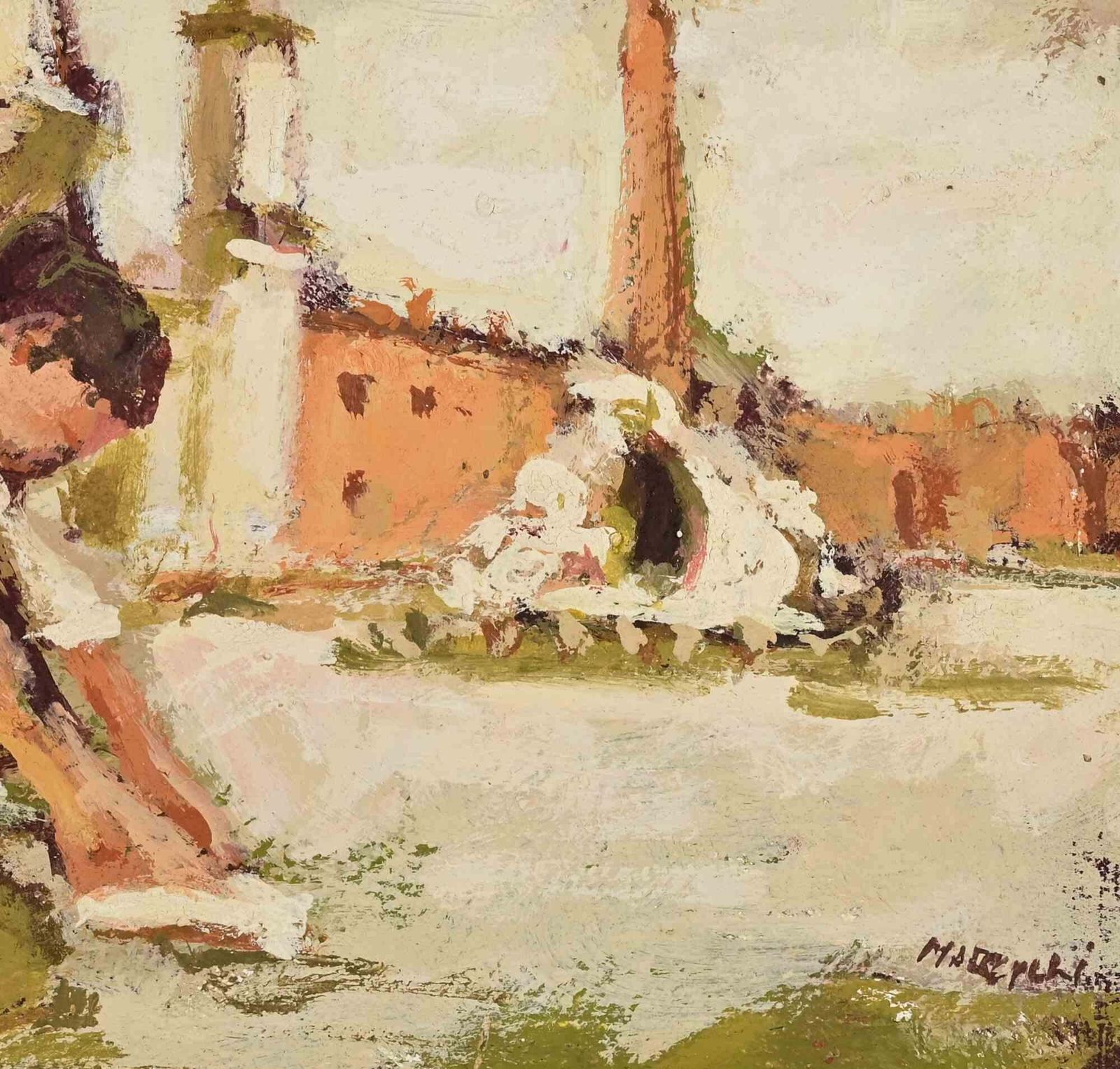 Franco Marzilliballerina In Piazza Navona   Oil Painting By Franco Marzilli   1970s1970s photo for sale