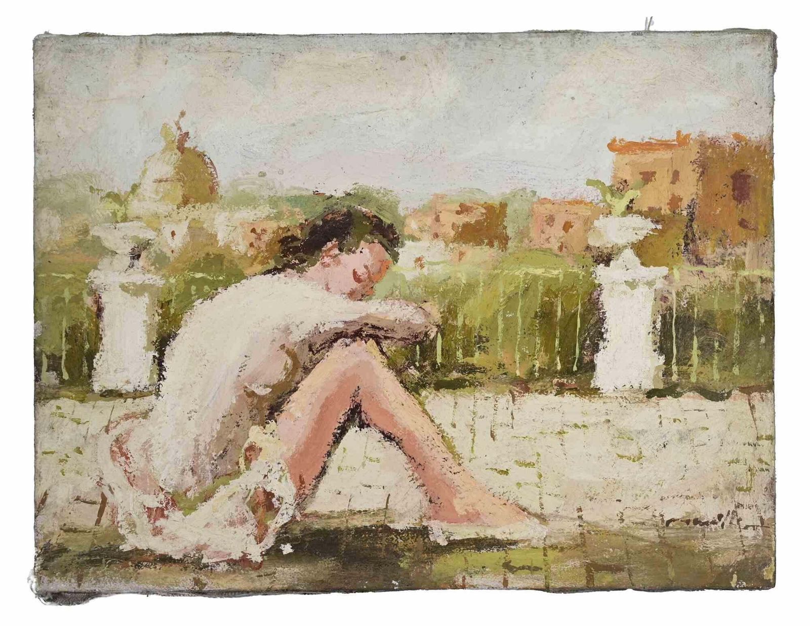 Franco Marzilliballerina On The Terrace   Oil Painting By Franco Marzilli   1970s1970s photo furniture