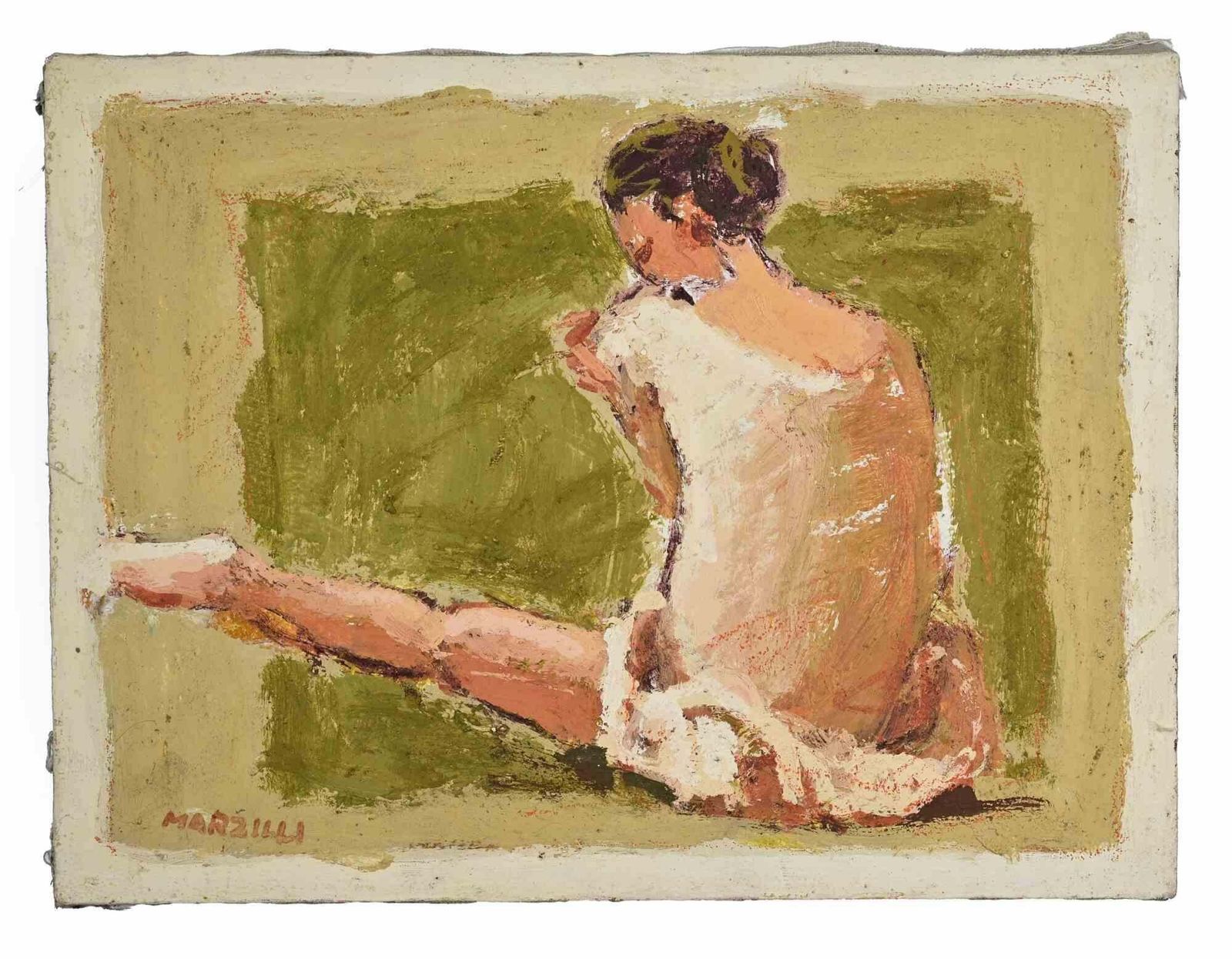 Franco Marzilliballerina On A Green Background   Oil Painting By Franco Marzilli   1970s1970s photo furniture