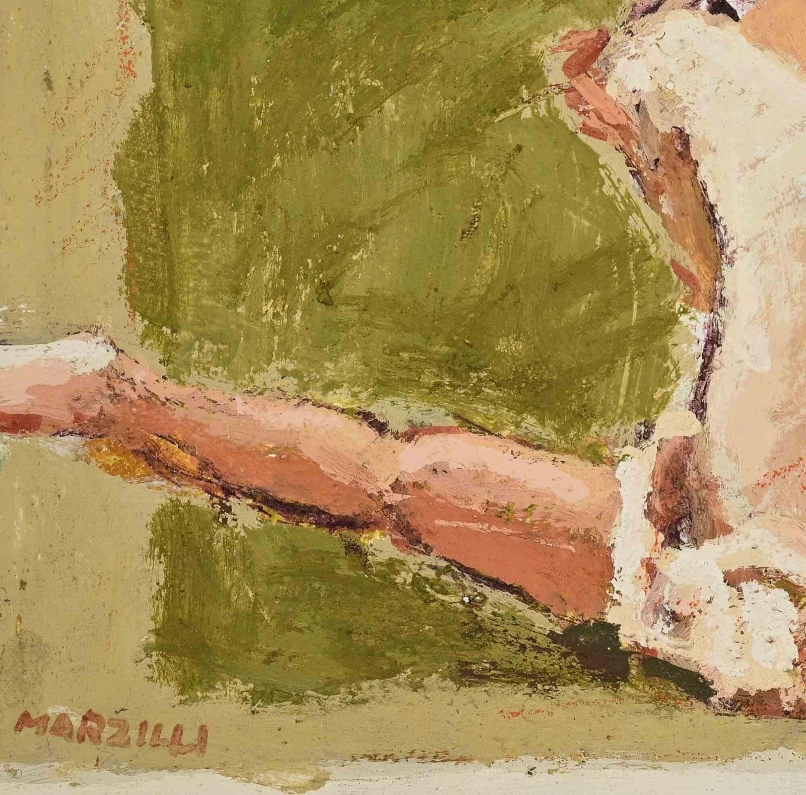 Franco Marzilliballerina On A Green Background   Oil Painting By Franco Marzilli   1970s1970s photo for sale