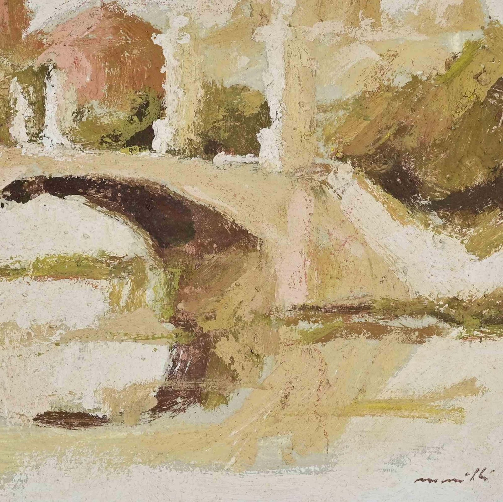 Franco Marzillibridge In Rome   Oil Painting By Franco Marzilli   1970s1970s photo for sale