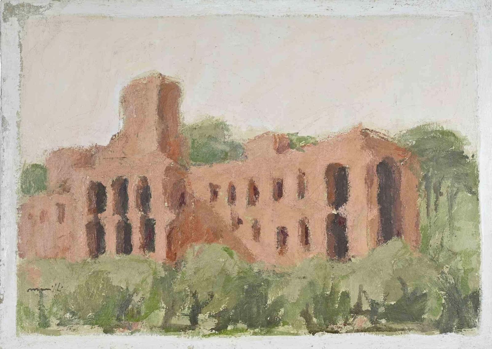 Franco Marzilliroman Ruins   Oil Painting By Franco Marzilli   1970s1970s photo furniture