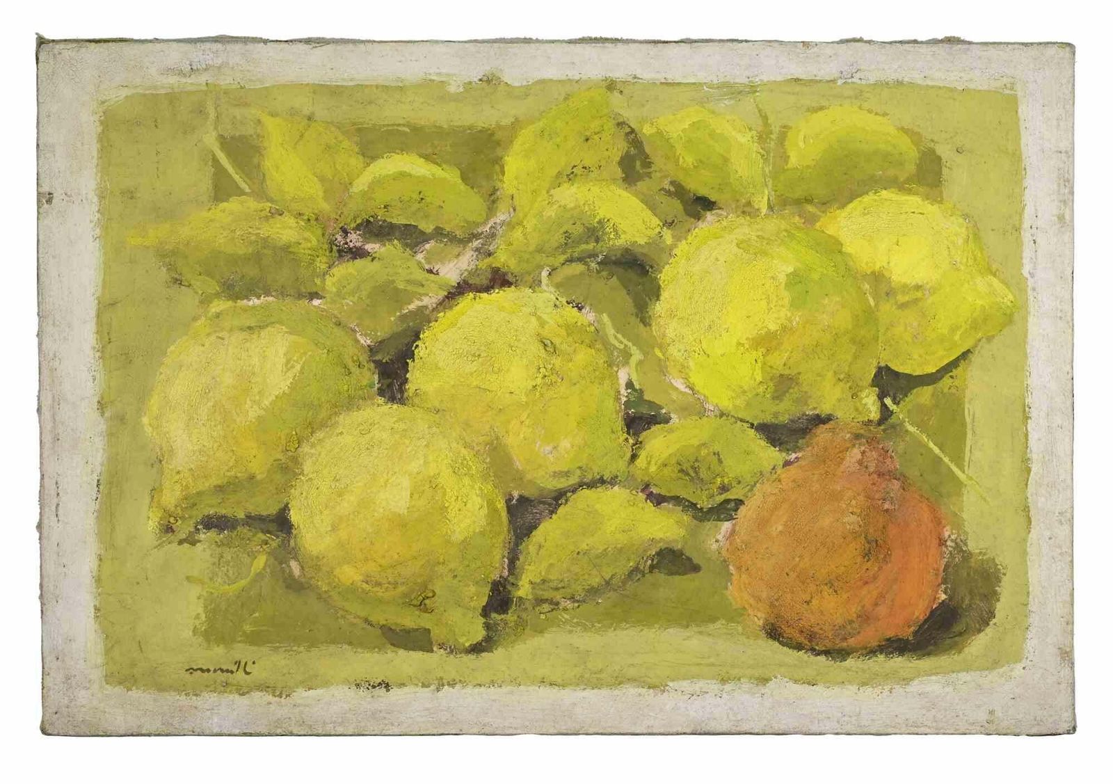 Franco Marzillistill Life With Lemons And Pear   Oil Painting By Franco Marzilli   1970s1970s