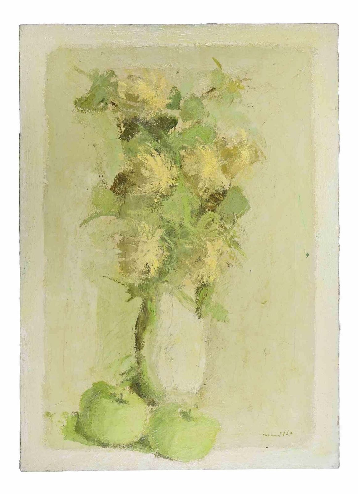 Franco Marzillistill Life With Vase Of Flowers   Oil Painting By Franco Marzilli   1970s1970s photo furniture
