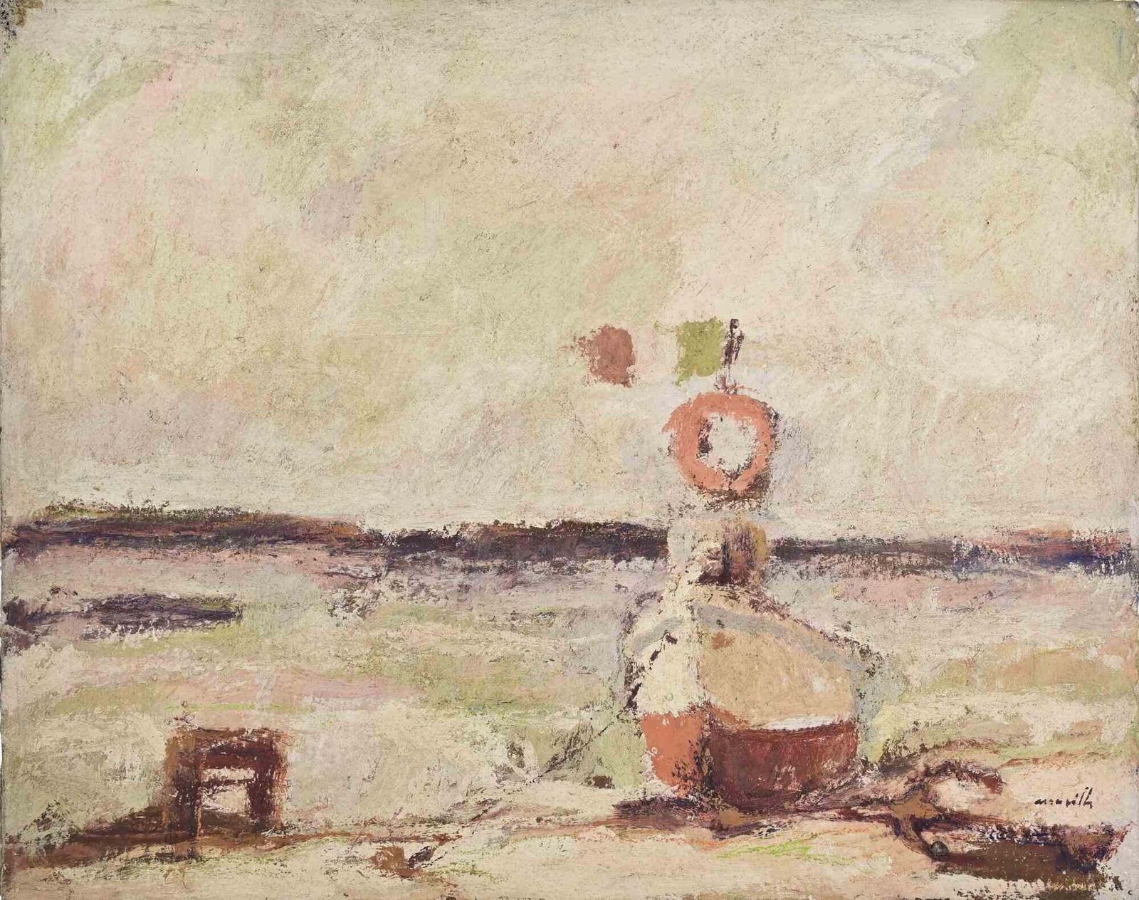 Franco Marzilliboat  Oil Painting By Franco Marzilli   1970s1970s photo furniture