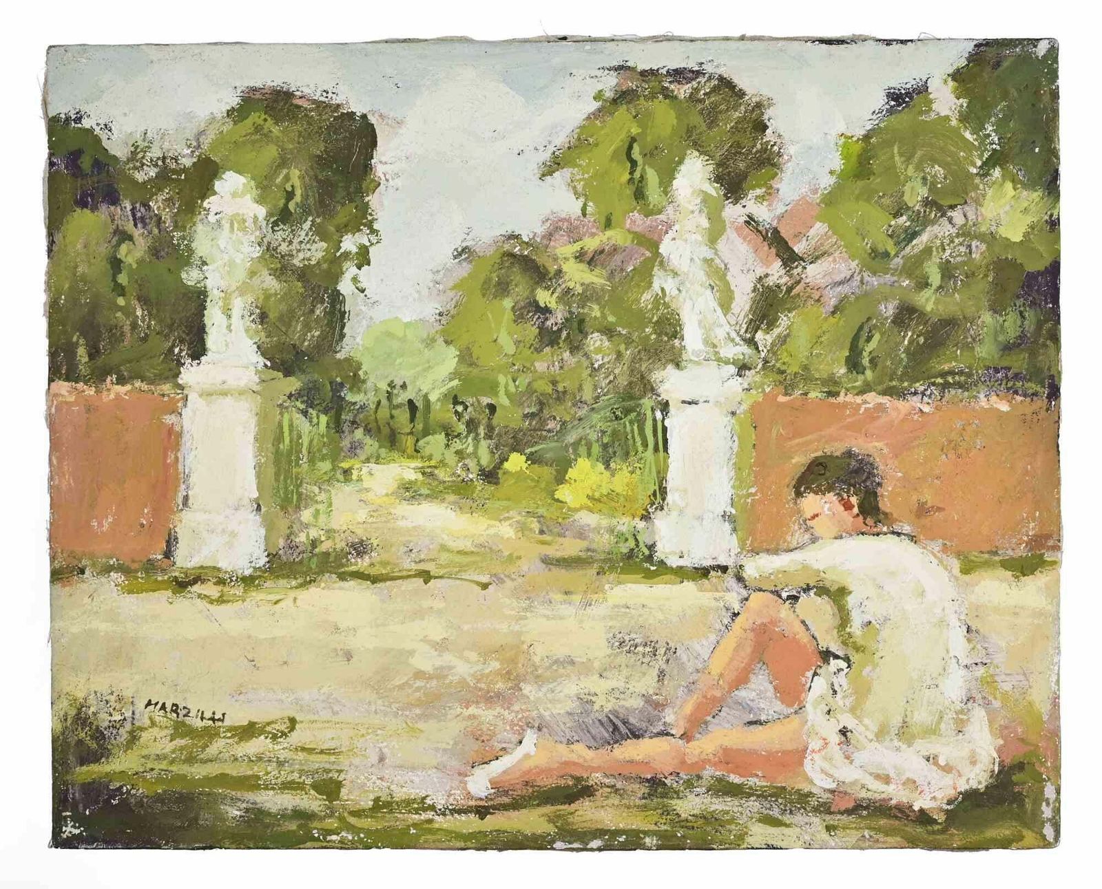 Franco Marzilliballerina In The Park   Oil Painting By Franco Marzilli   1970s1970s